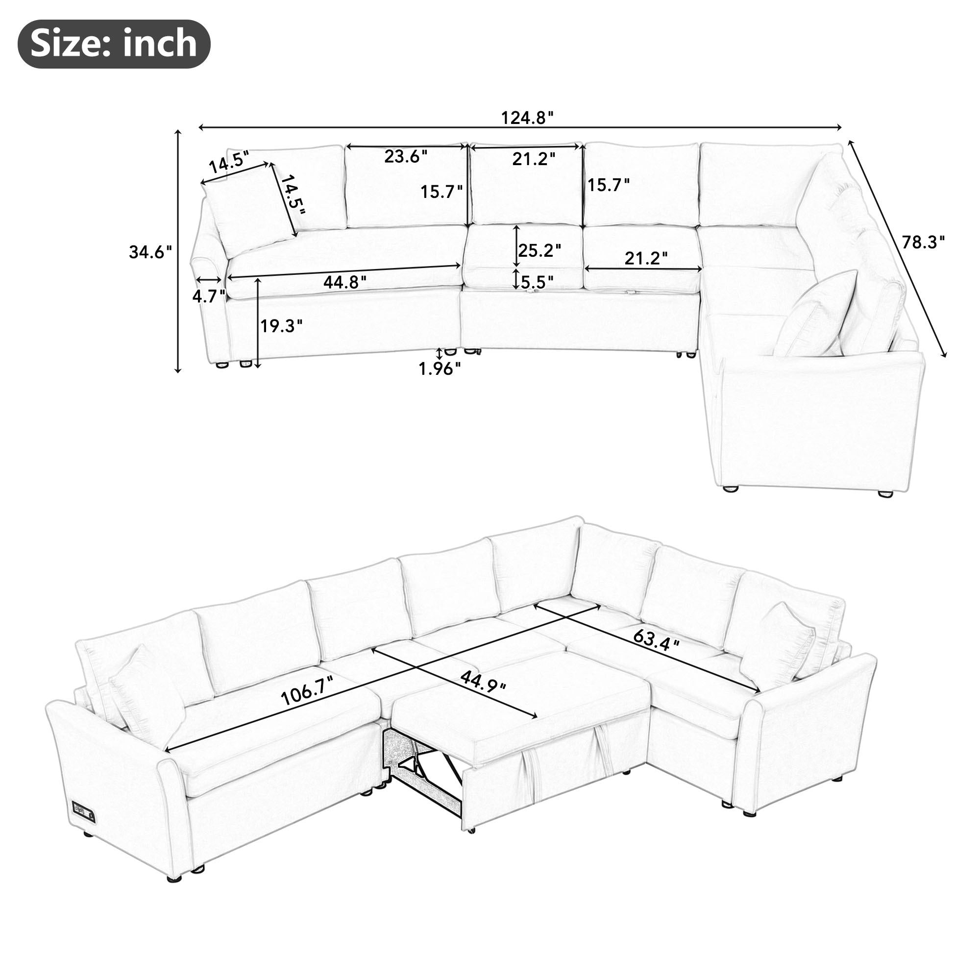 L-Shaped Sofa / Convertible Sofa Bed / Pull Out Sofa Sleeper