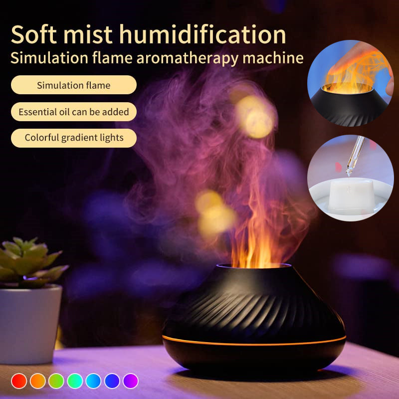 New Volcanic Flame Aroma Diffuser Essential Oil Lamp 130ml USB Portable Air Humidifier With Color Night Light Mist Maker Fogger