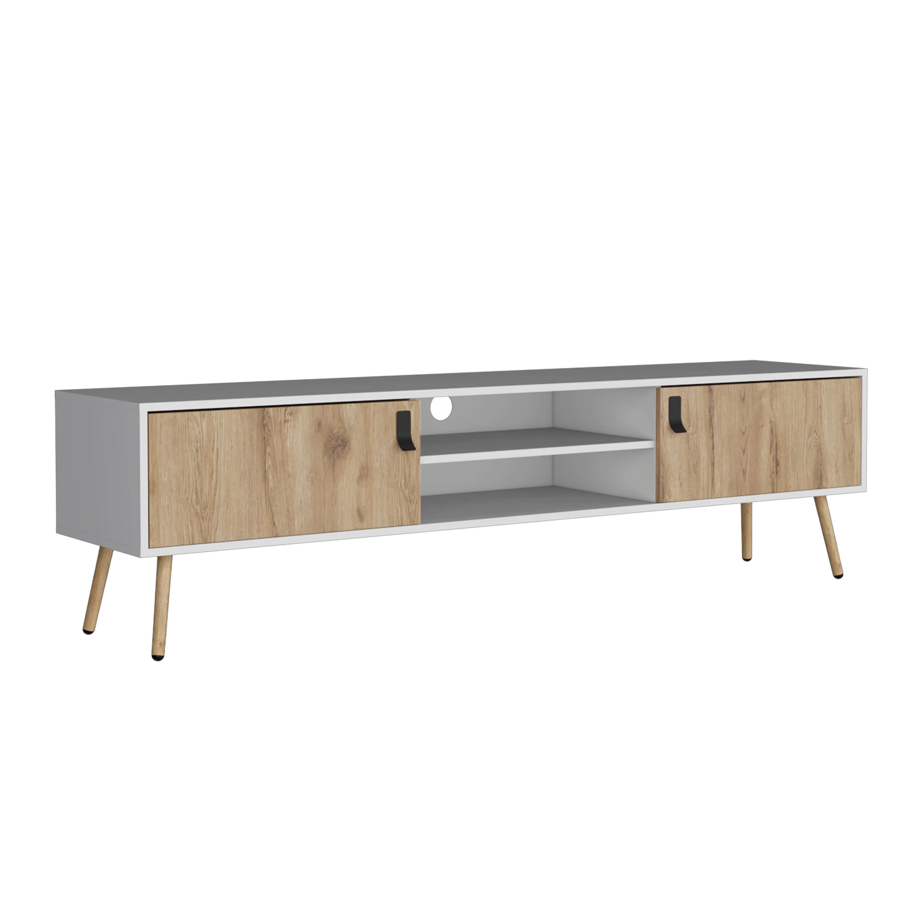 TV Stand, Dual-Tone with Hinged Drawers and Open Shelves