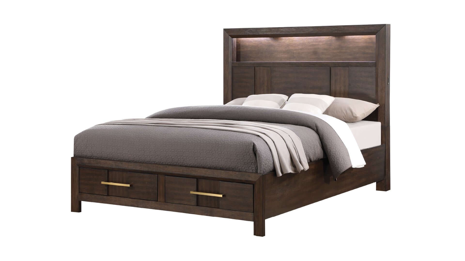 Modern Style King 5PC Storage Bedroom Set Made with Wood, LED Headboard, Bluetooth Speakers & USB Ports
