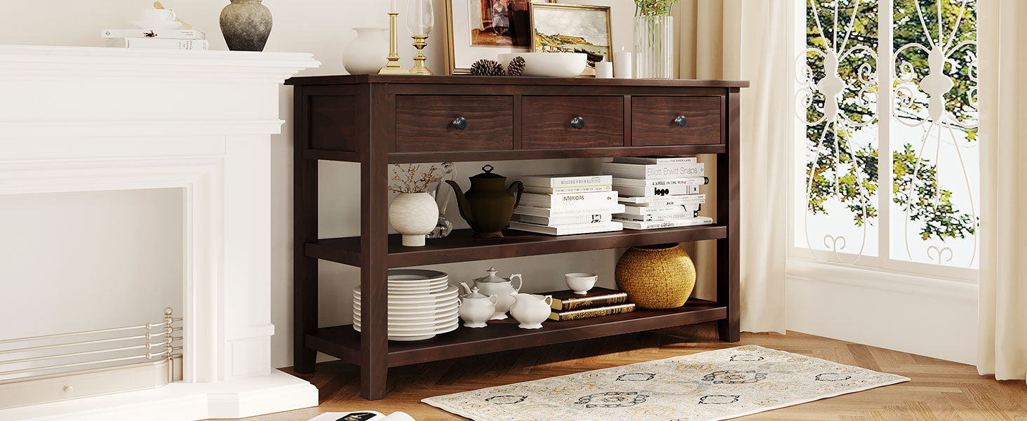 Retro Design Console Table with Two Open Shelves