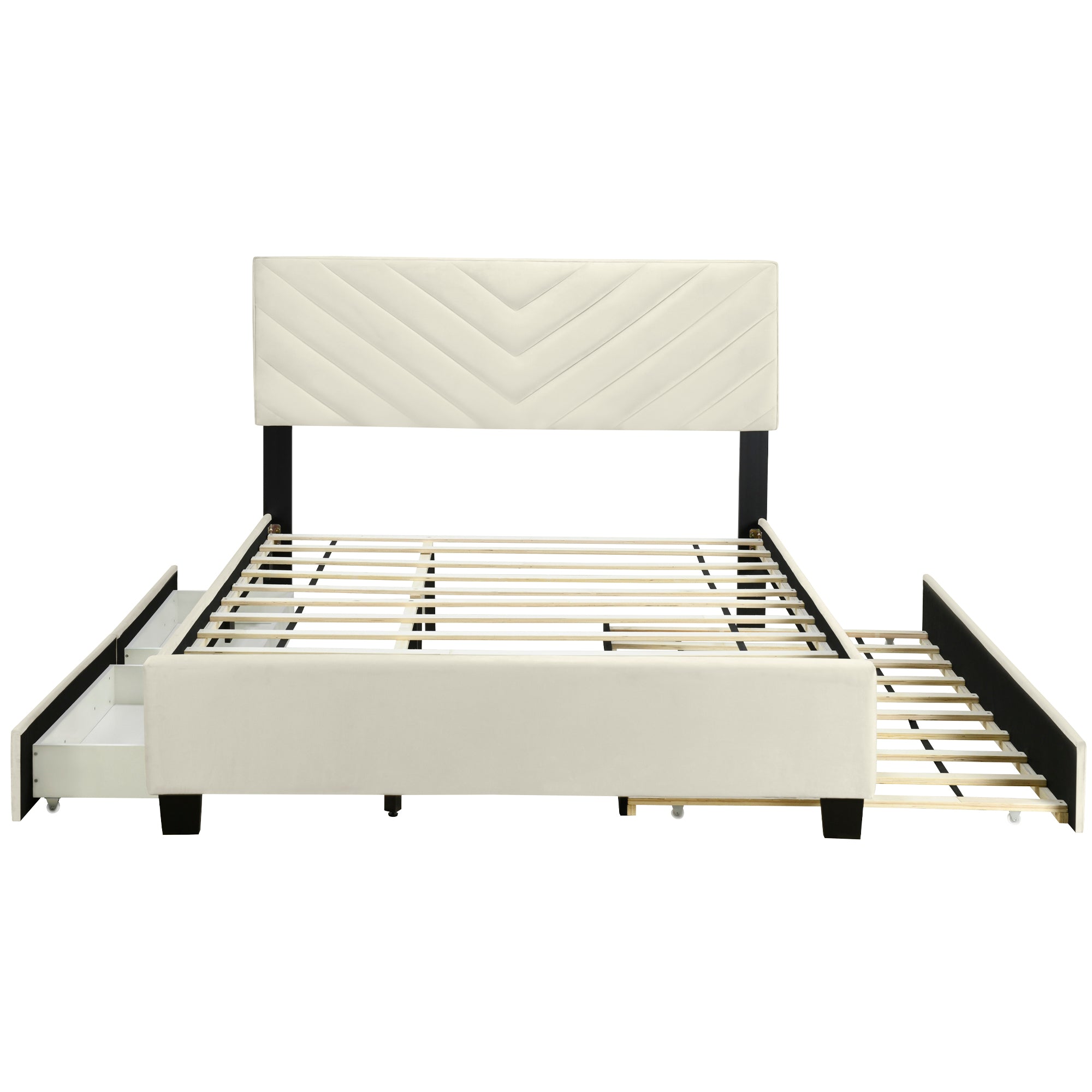 Queen Size Upholstered Platform Bed with Twill Headboard