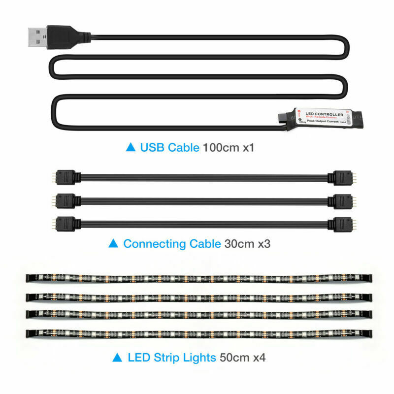 4x50CM USB 5V RGB LED Strip Background Light Remote Kit