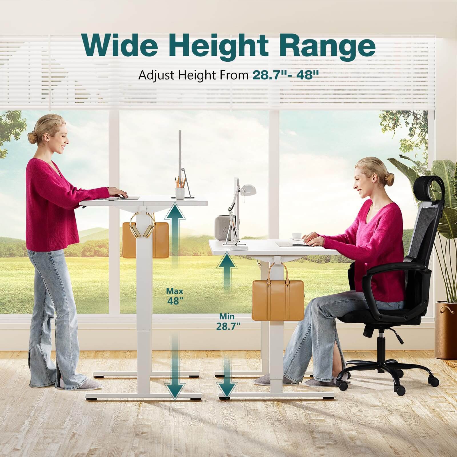 Electric Height Adjustable Standing Desk,Sit to Stand Ergonomic Computer Desk,White,63'' x 24"