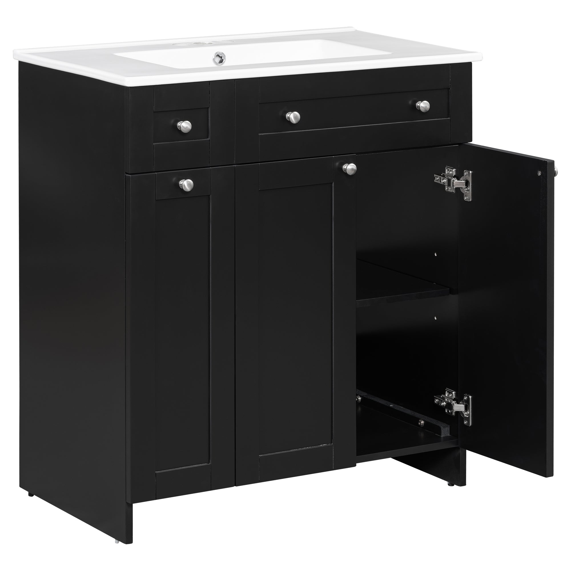 30-Inch Black Bathroom Vanity with Ceramic Sink Combo