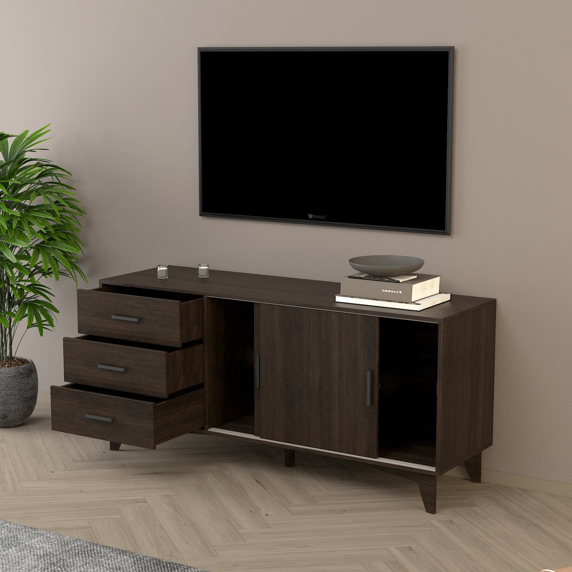 TV Stand with Sliding Doors and Drawers