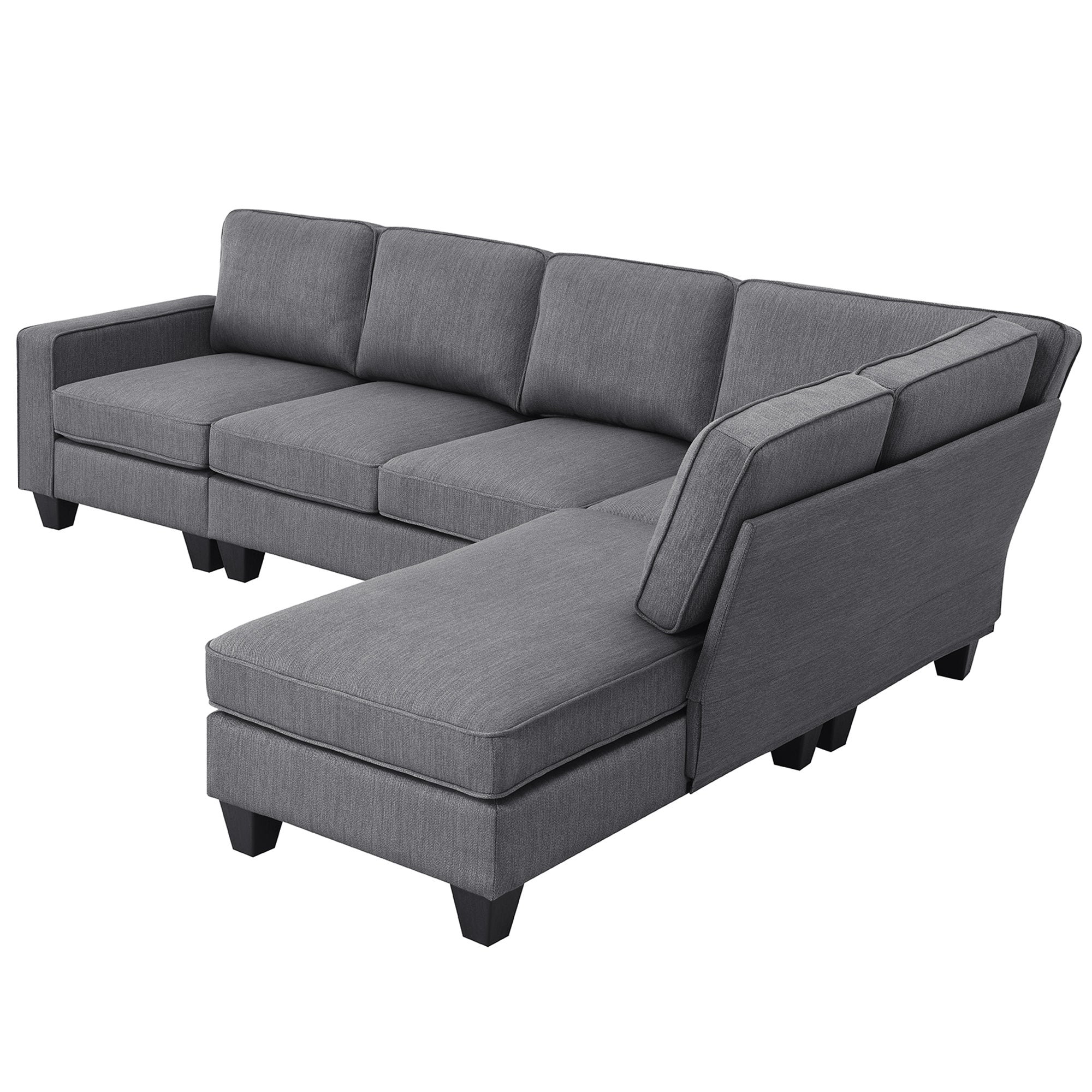 104.3*78.7" Modern L-shaped Sectional Sofa,7-seat Linen Fabric Couch Set with Chaise Lounge and Convertible Ottoman