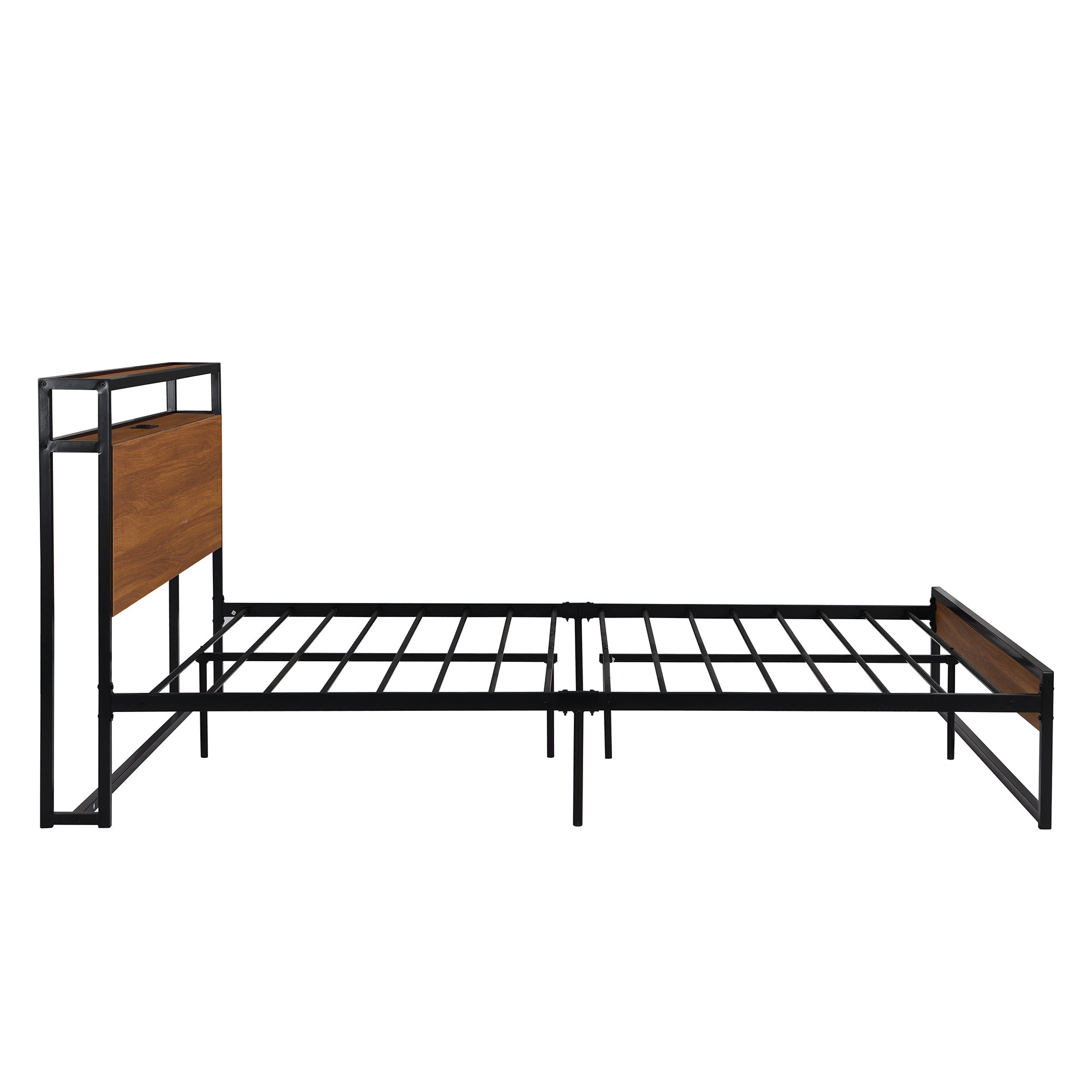 Queen Size Metal Platform Bed Frame with Sockets
