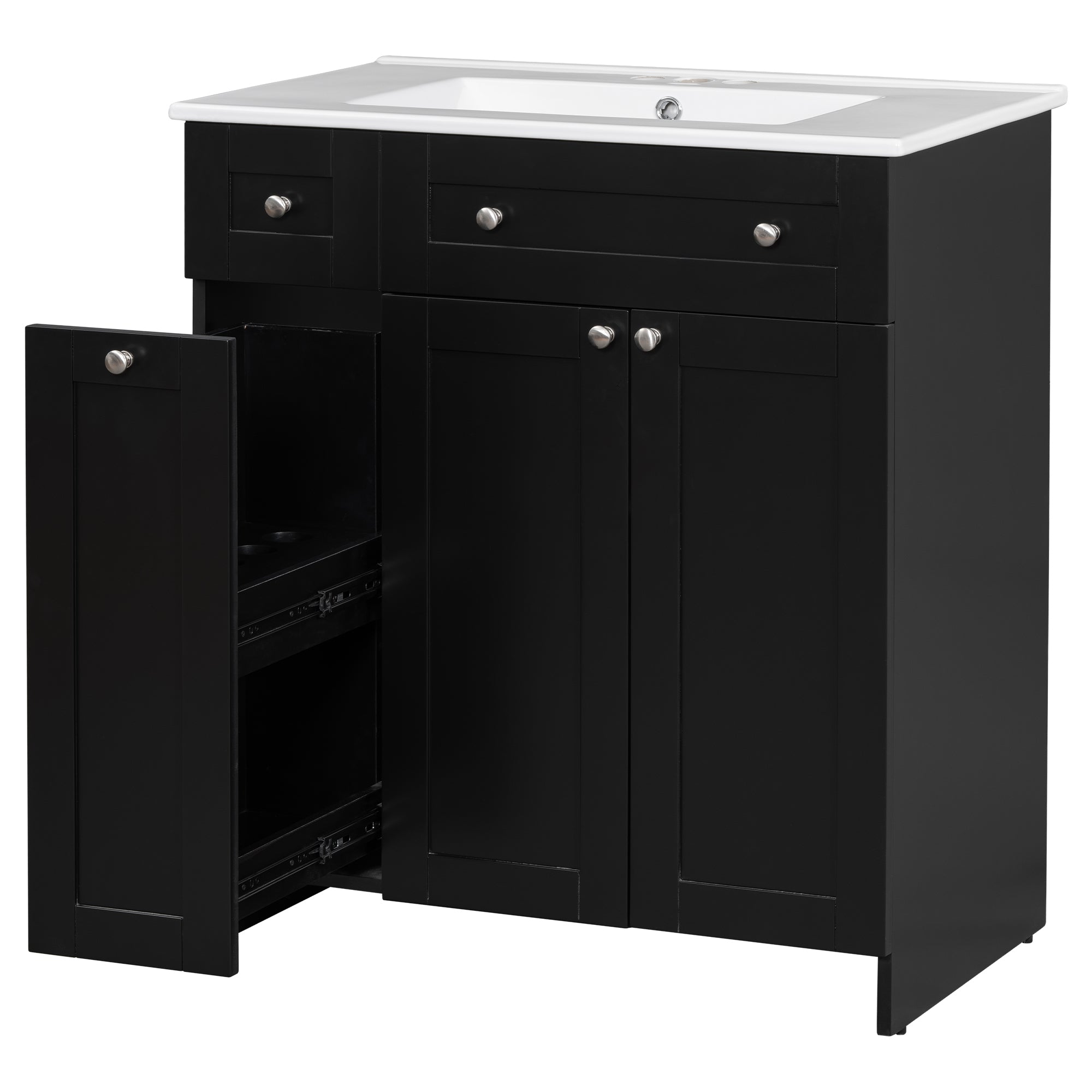 30-Inch Black Bathroom Vanity with Ceramic Sink Combo