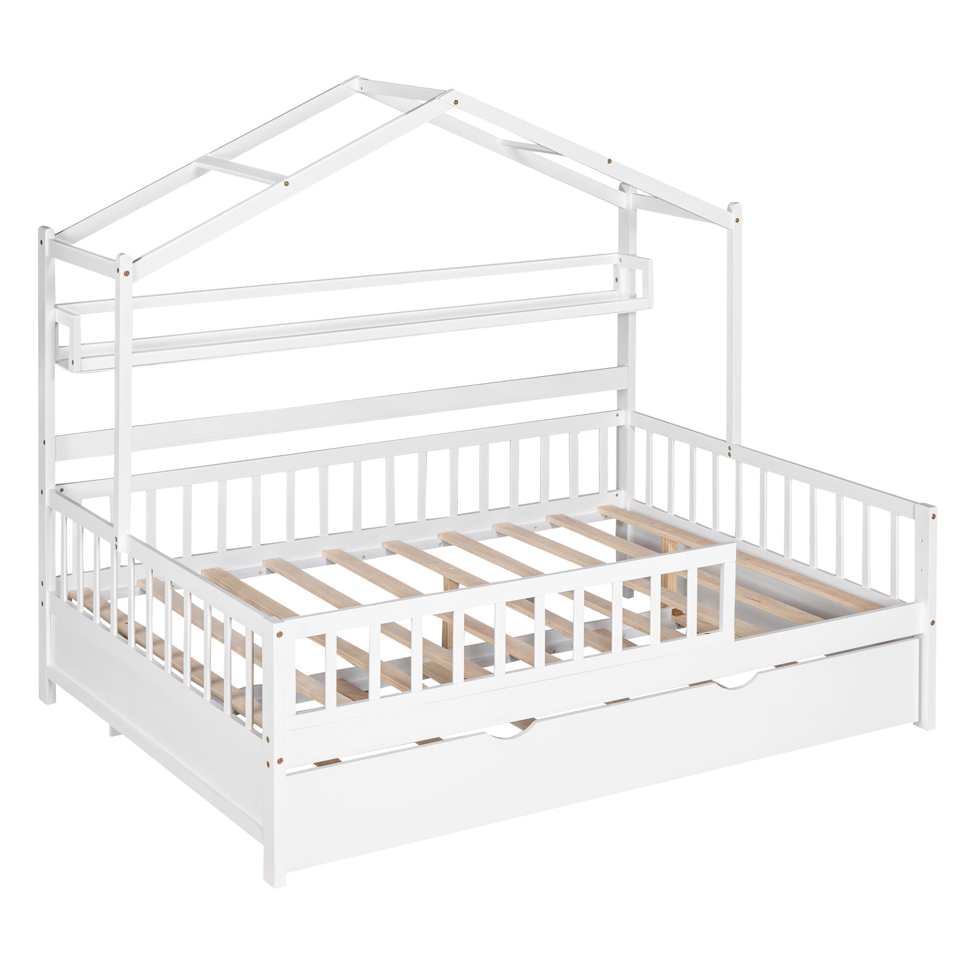 Wooden Full Size House Bed with Twin Size Trundle