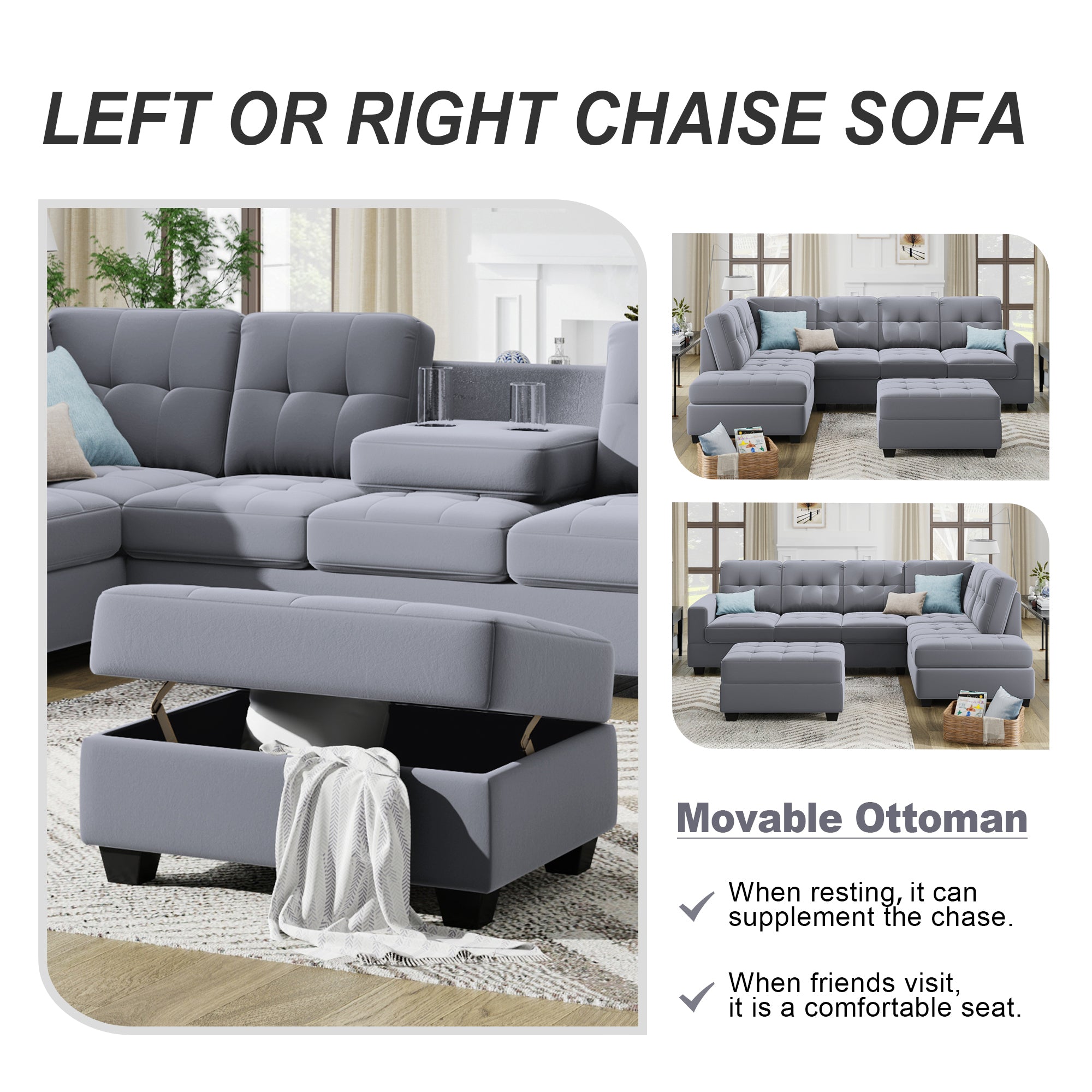 Sectional Sofa with Reversible Chaise Lounge