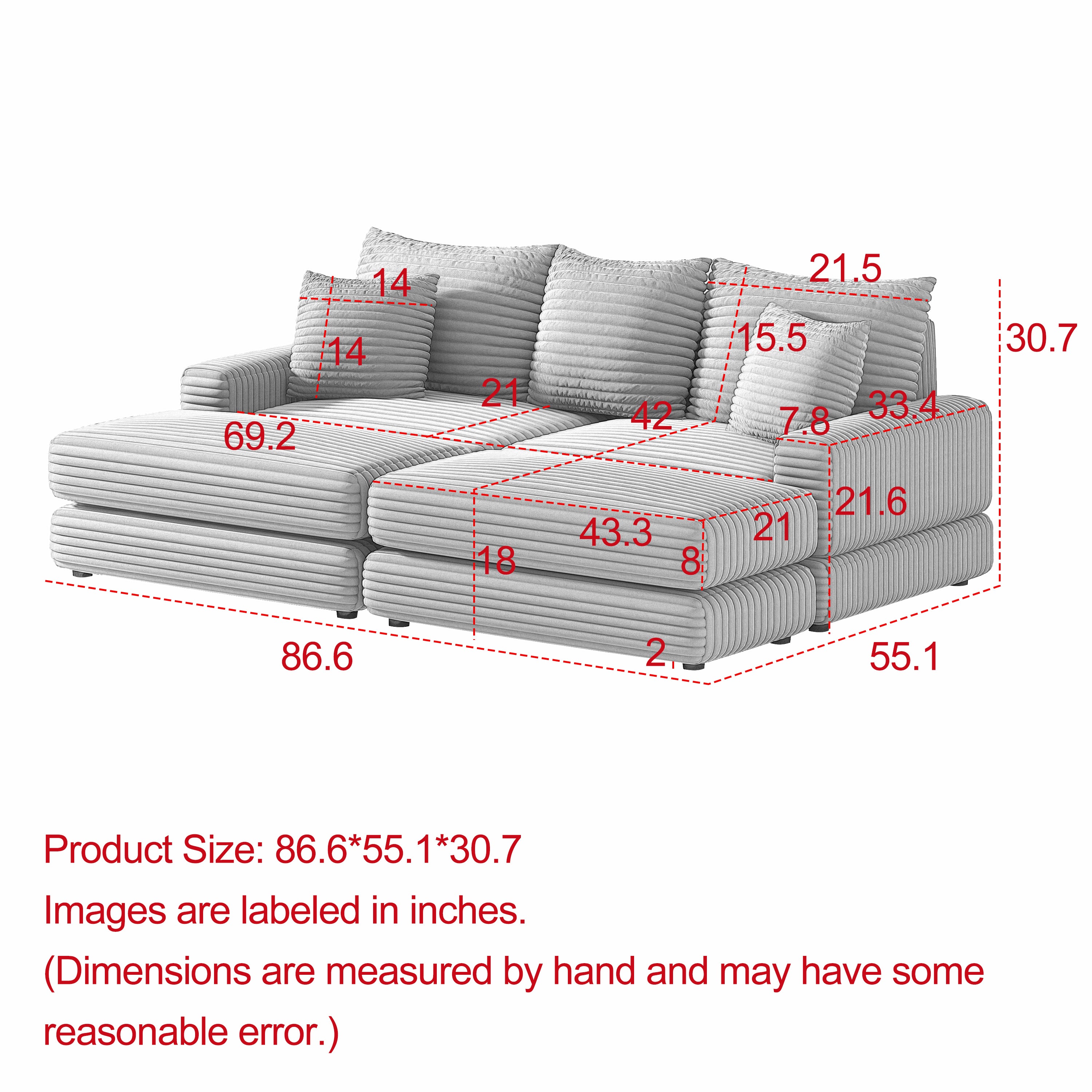 3-seater sofa With 3 back pillows ,2 toss pillows