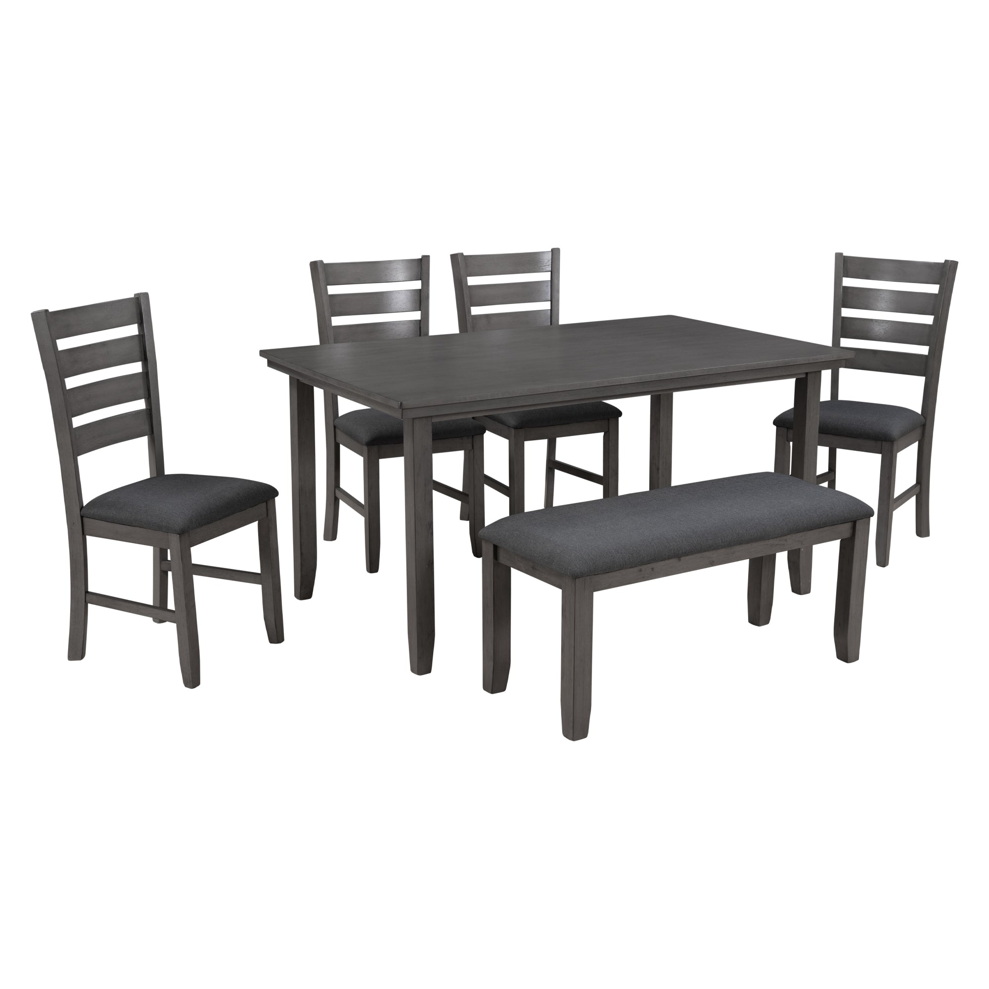 Dining Room Table and Chairs with Bench, Rustic Wood Dining Set, Set of 6