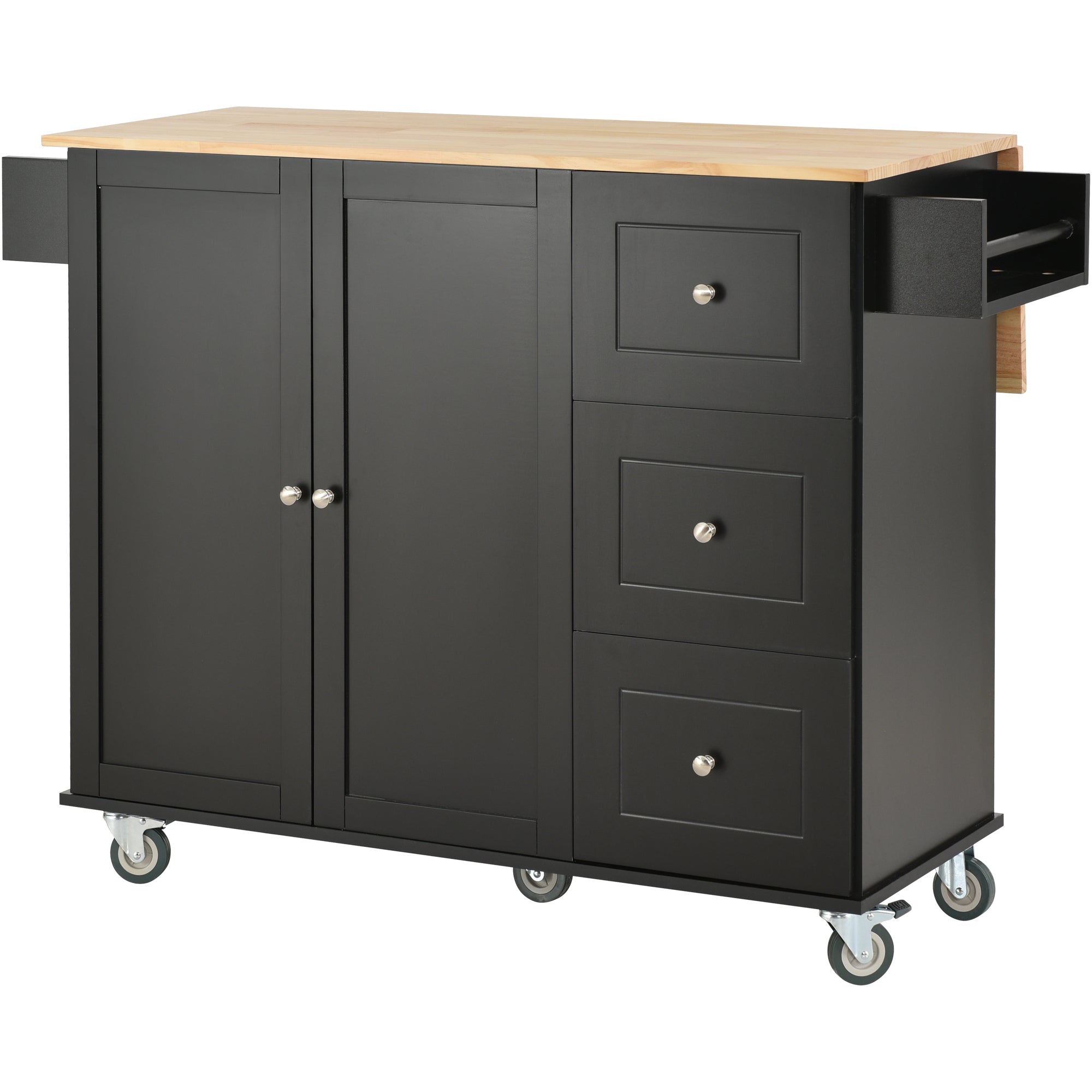 Rolling Mobile Kitchen Island with Solid Wood Top and Locking Wheels