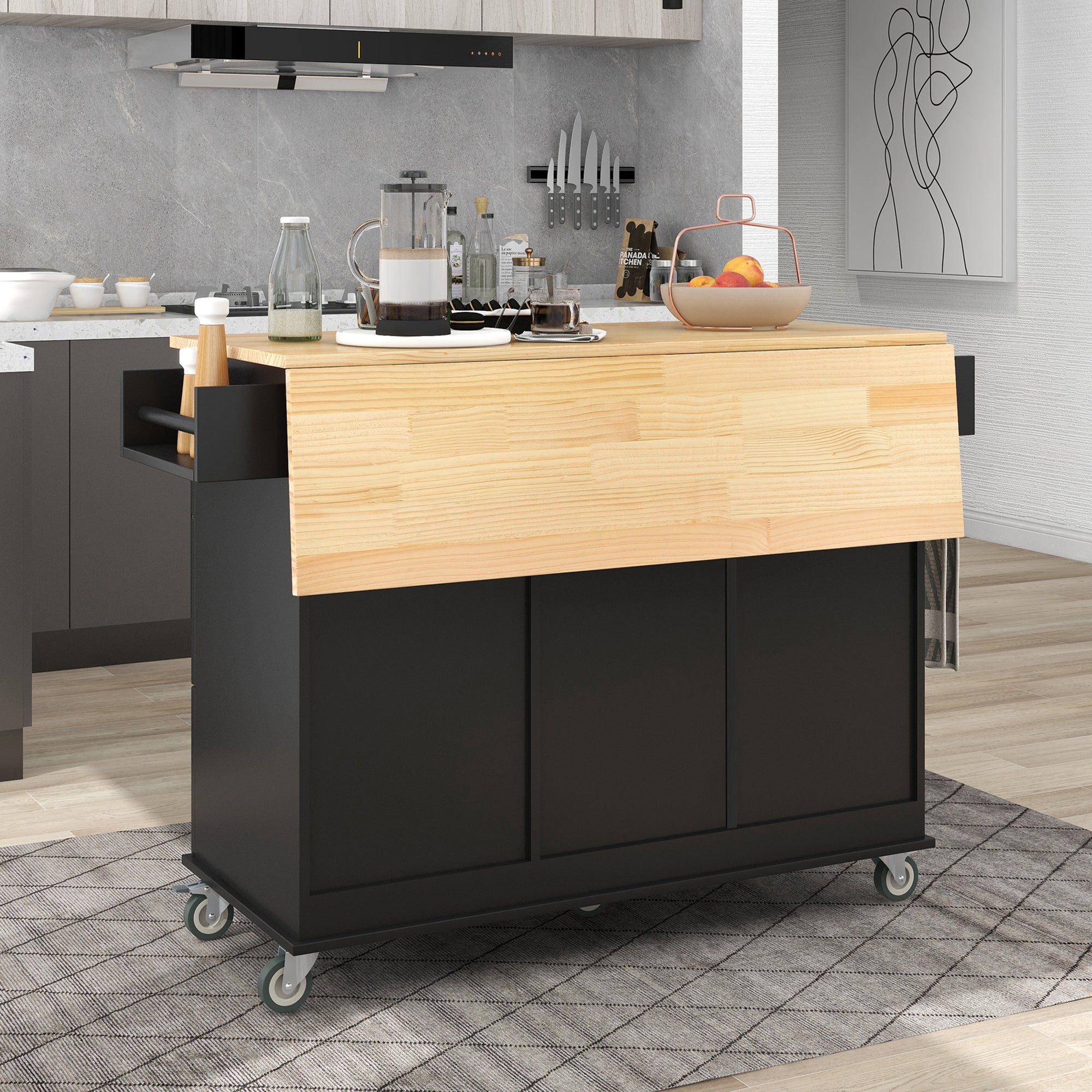 Rolling Mobile Kitchen Island with Solid Wood Top and Locking Wheels