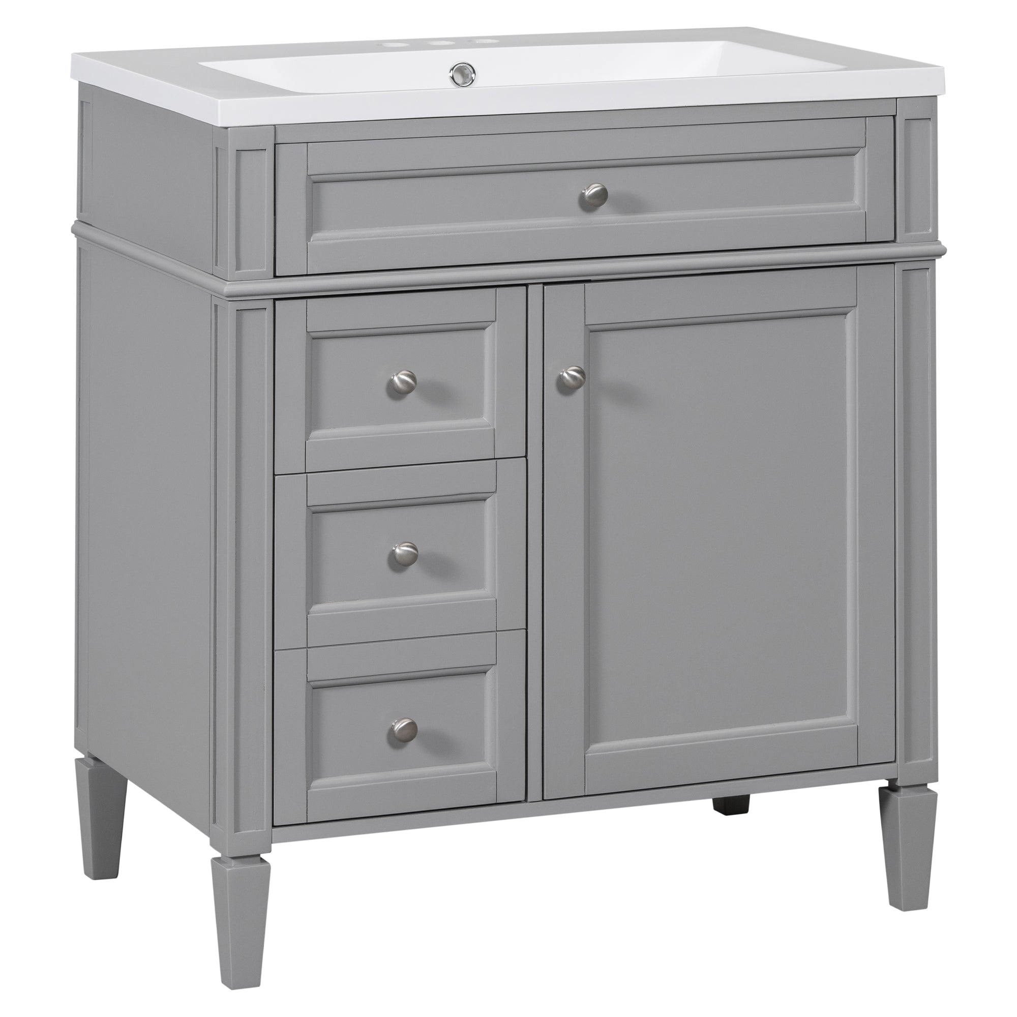 30'' Bathroom Vanity with Top Sink, Modern Bathroom Storage Cabinet with 2 Drawers and a Tip-out Drawer