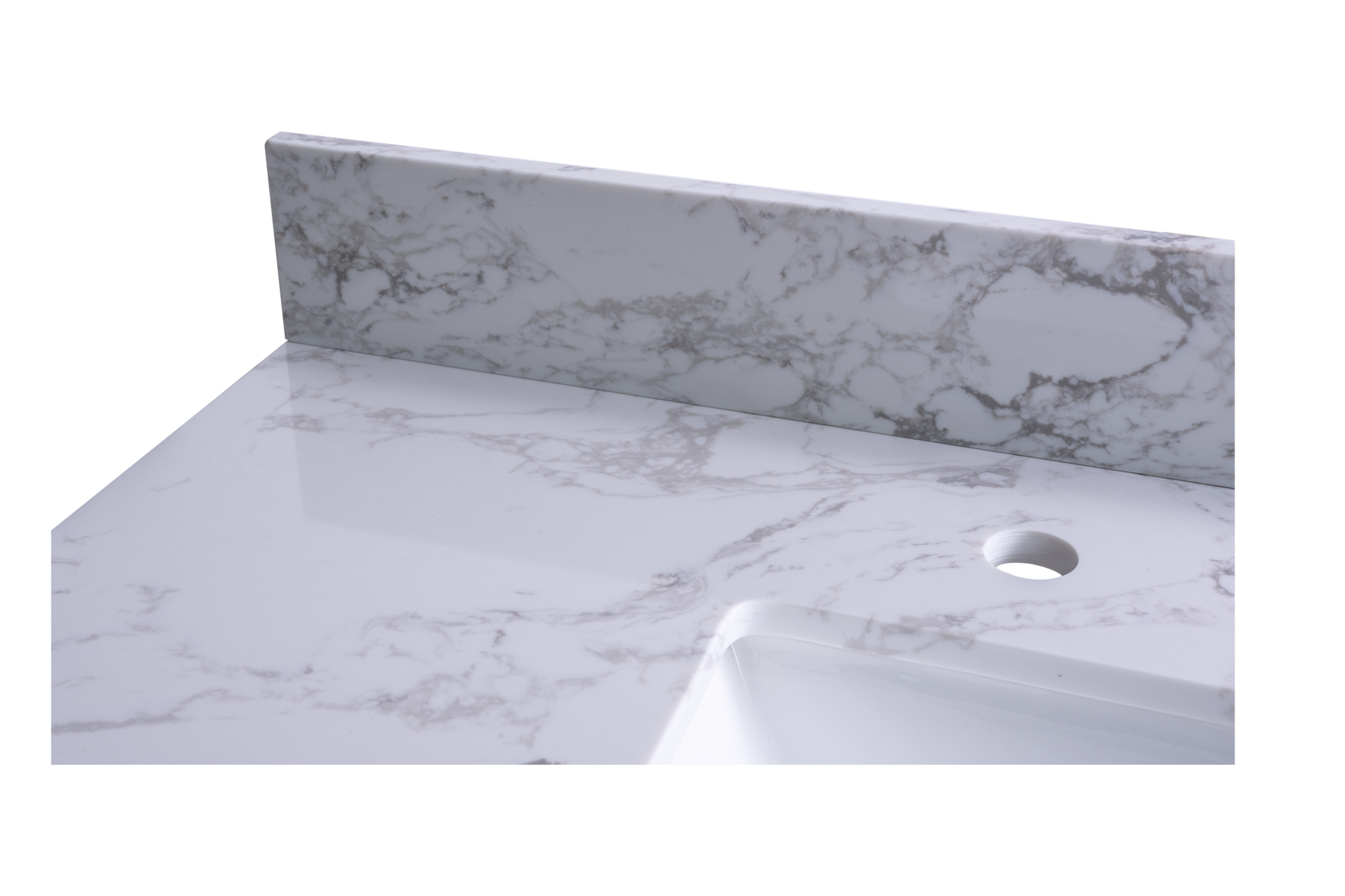 49" x 22" bathroom stone vanity top  engineered stone carrara white marble color with rectangle undermount ceramic sink and 3 faucet hole with back splash