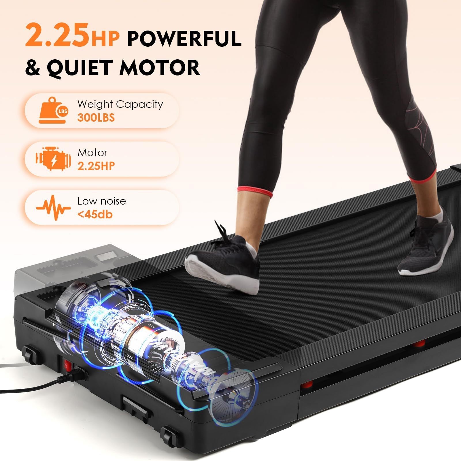 Under Desk Treadmill, Incline Walking Pad Treadmill for Home/Office Use, 2.25HP Quiet Treadmill for Walking and Jogging