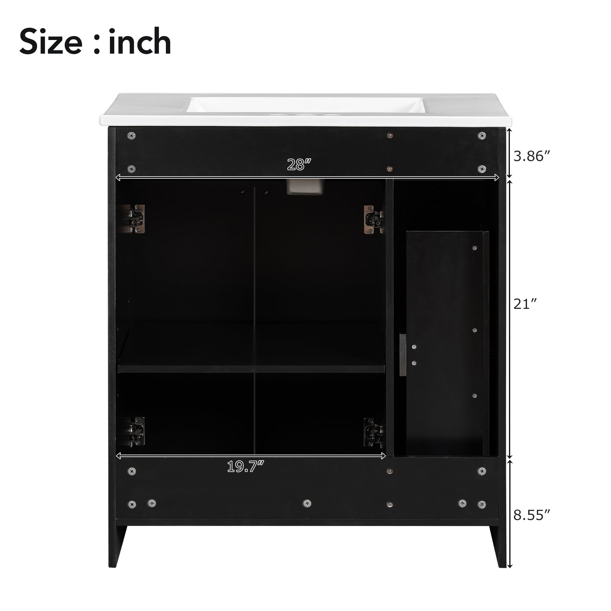 30-Inch Black Bathroom Vanity with Ceramic Sink Combo