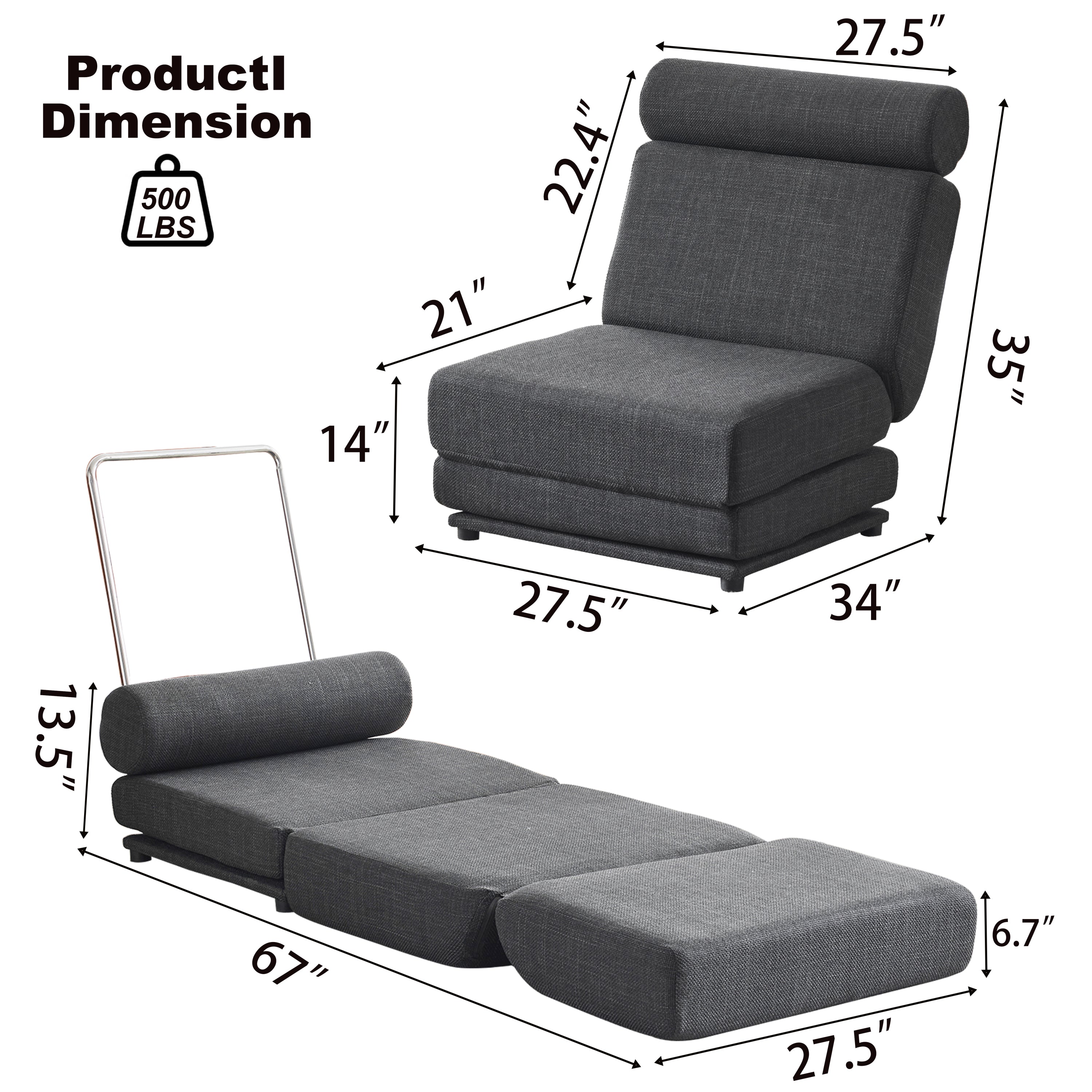 Single Sofa Chair Foldable Single Sofa Bed with Pillow