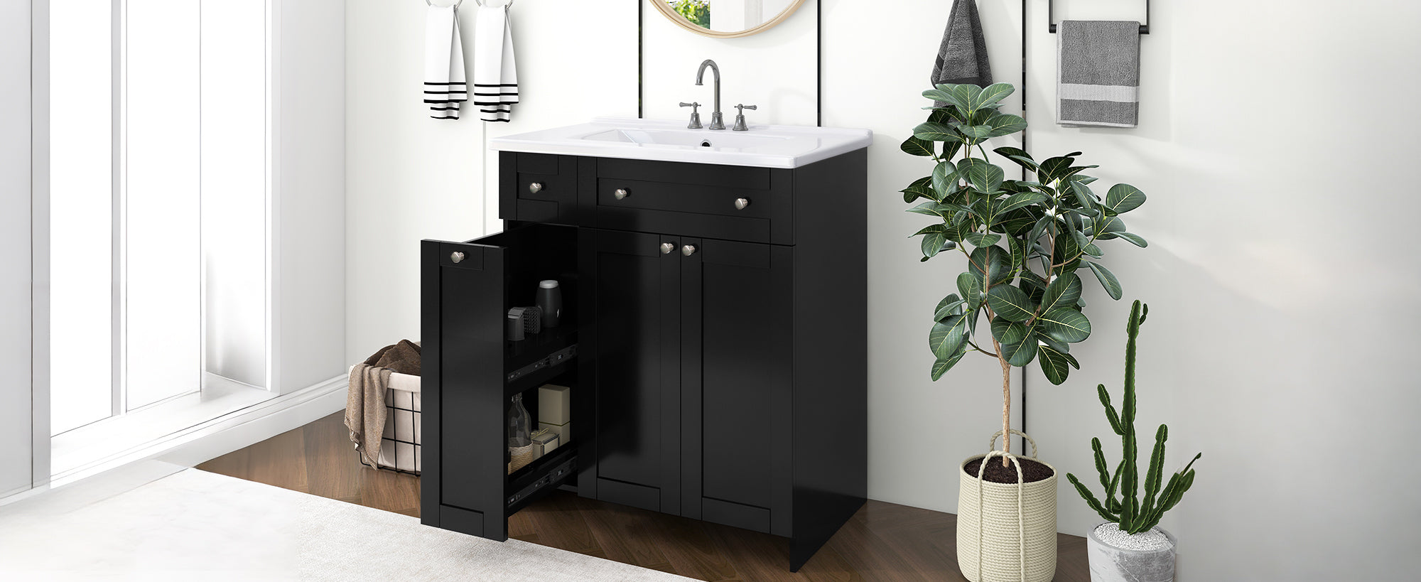 30-Inch Black Bathroom Vanity with Ceramic Sink Combo