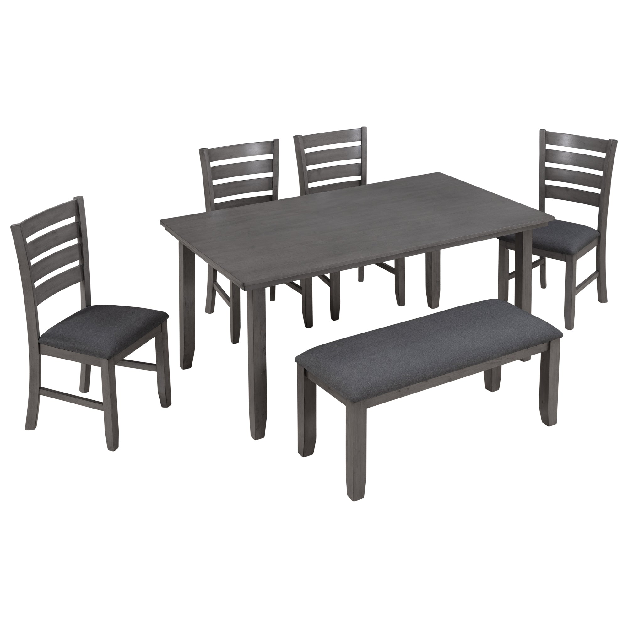 Dining Room Table and Chairs with Bench, Rustic Wood Dining Set, Set of 6