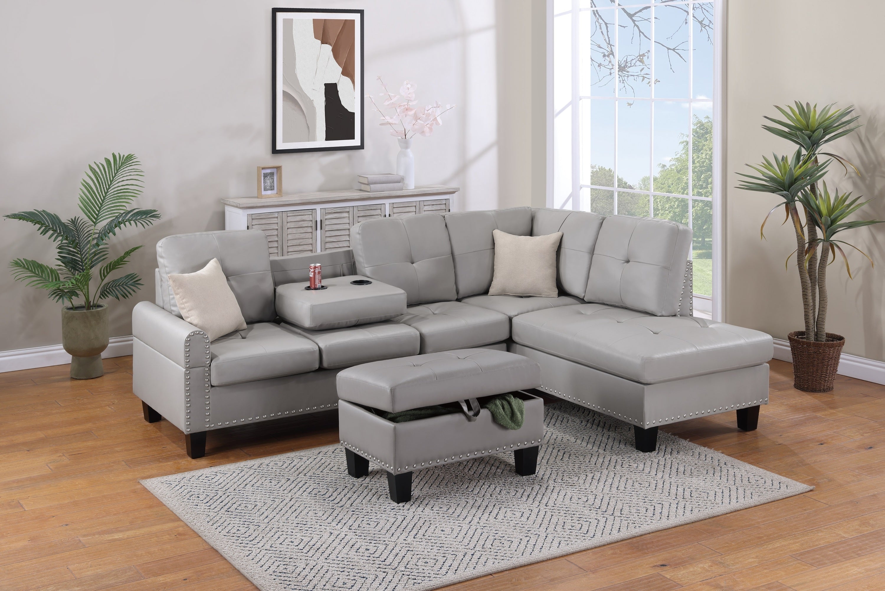 Faux Leather Living Room Furniture 3-PCS Sectional Sofa Set