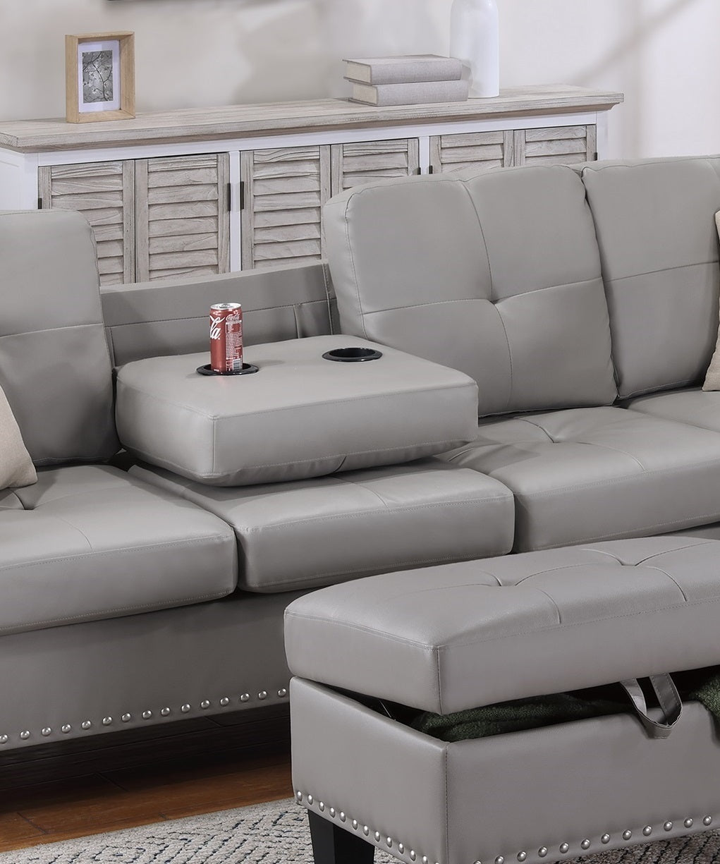 Faux Leather Living Room Furniture 3-PCS Sectional Sofa Set