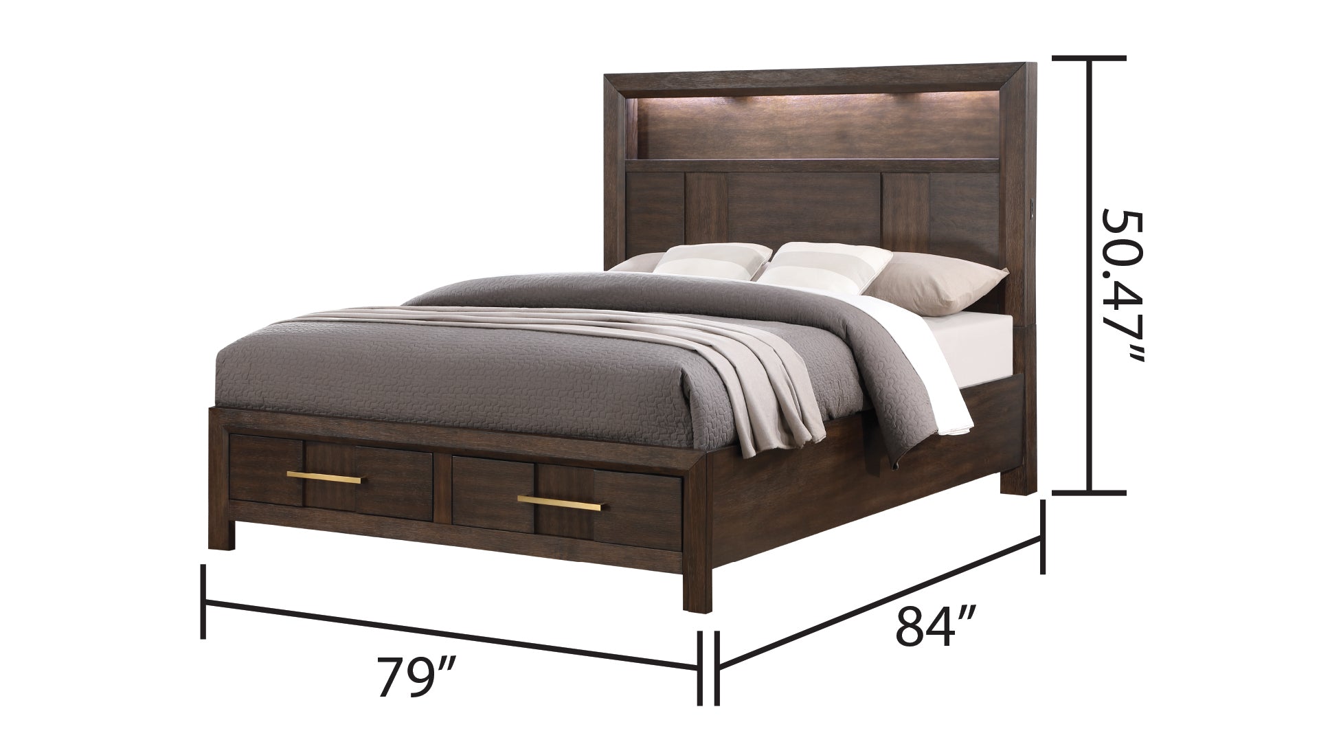 Modern Style King 5PC Storage Bedroom Set Made with Wood, LED Headboard, Bluetooth Speakers & USB Ports