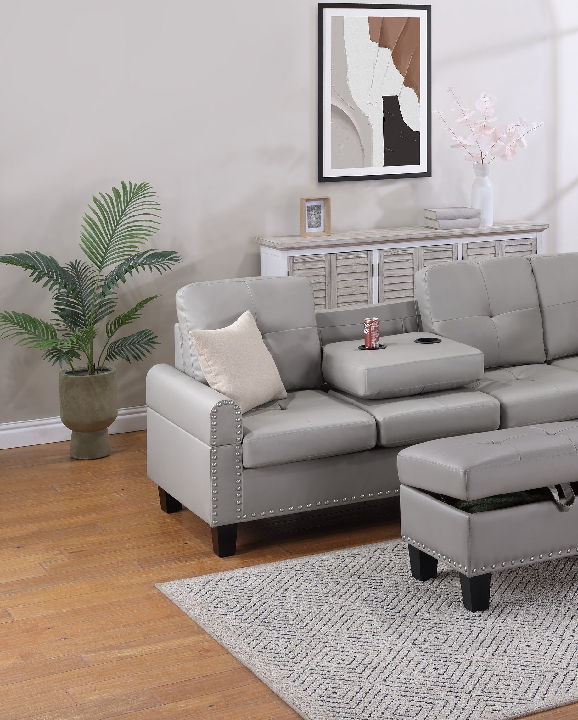 Faux Leather Living Room Furniture 3-PCS Sectional Sofa Set