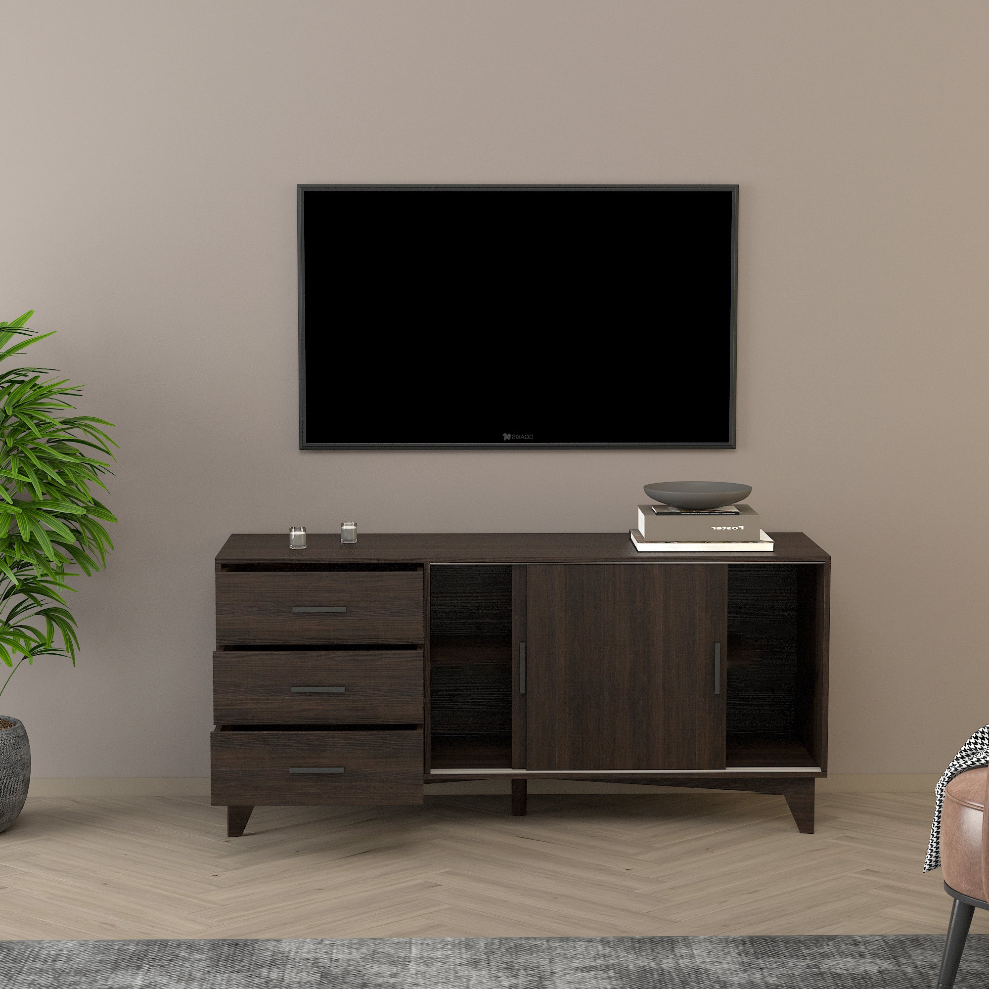 TV Stand with Sliding Doors and Drawers