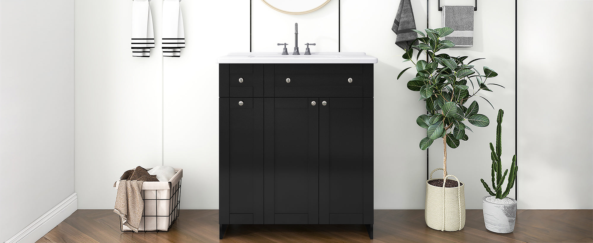 30-Inch Black Bathroom Vanity with Ceramic Sink Combo