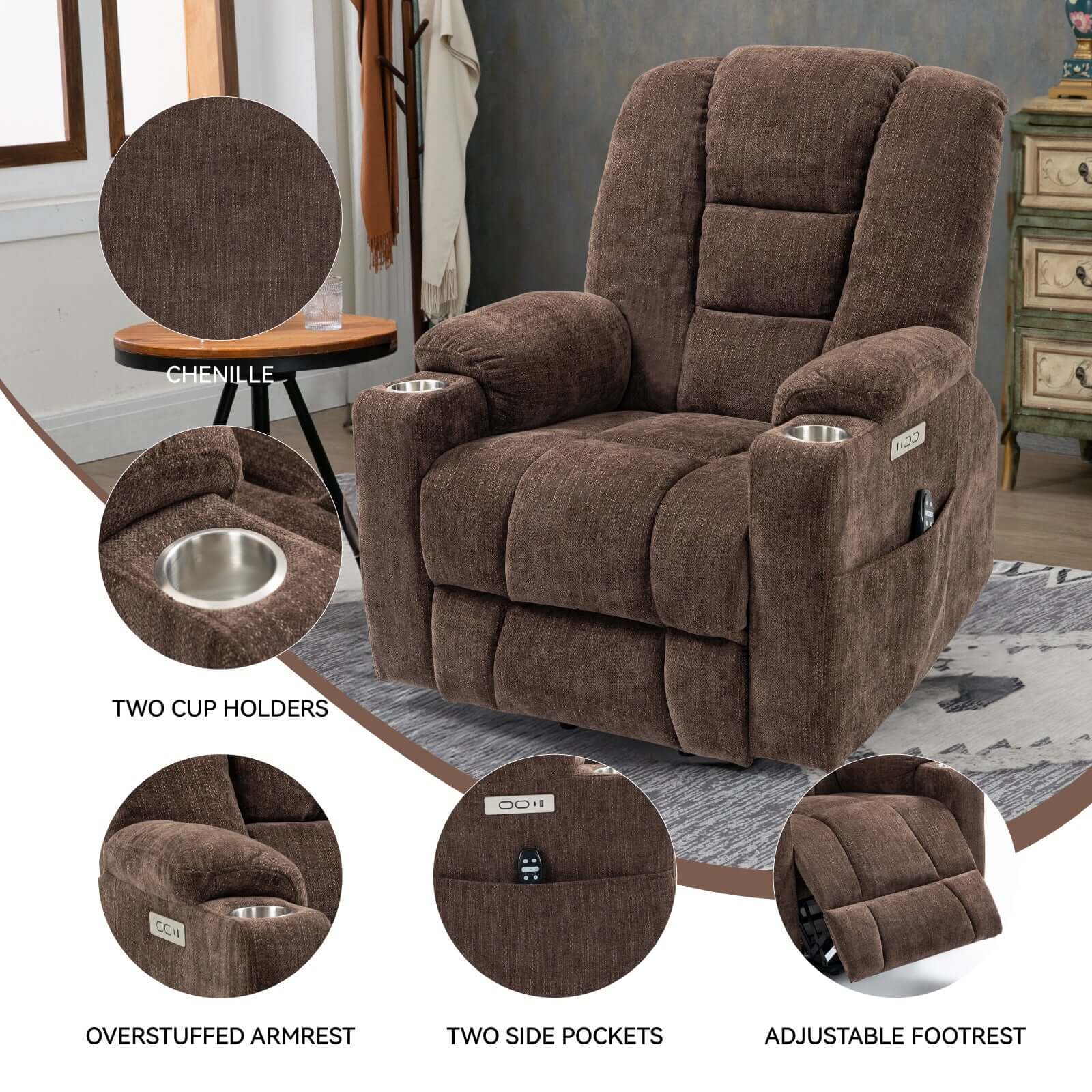 Large Power Lift Recliner Chair with Massage and Heat