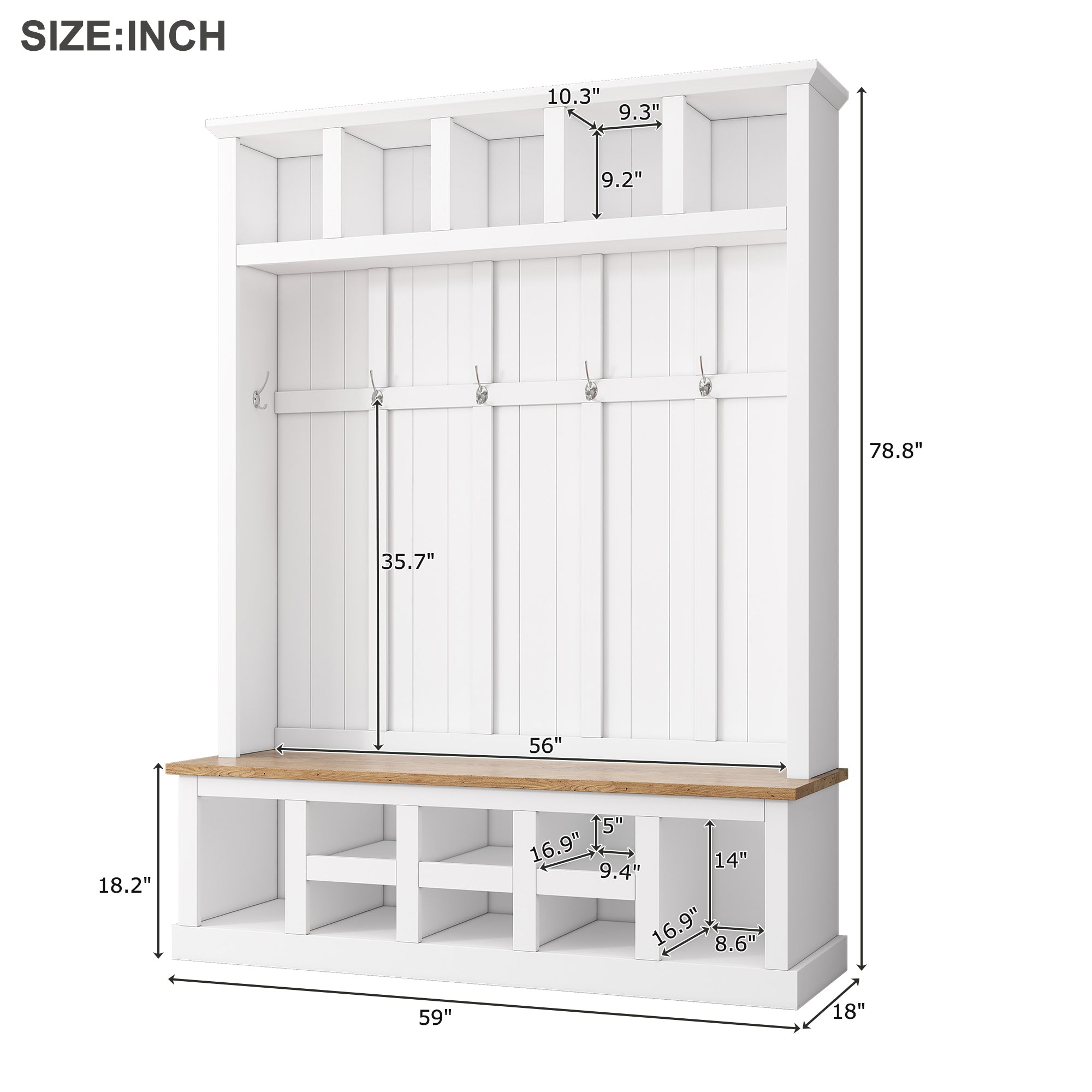 Farmhouse Wooden Style 78''H Modern Hall Tree with Wide Storage Seating Bench