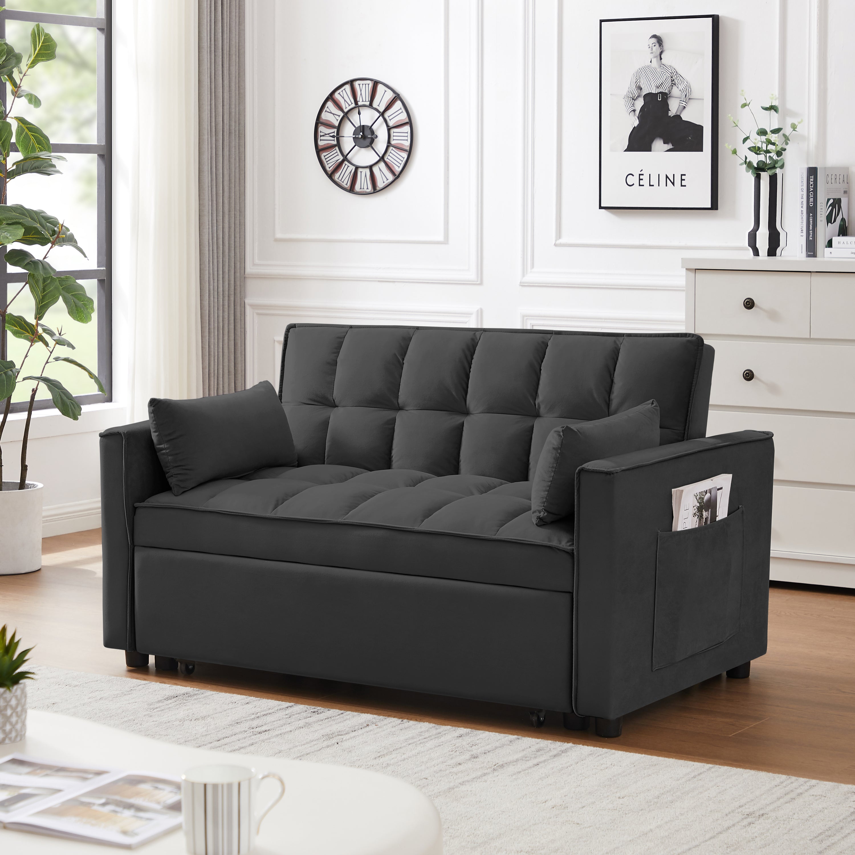 Modern Velvet Loveseat Futon Sofa Couch w/Pullout Bed