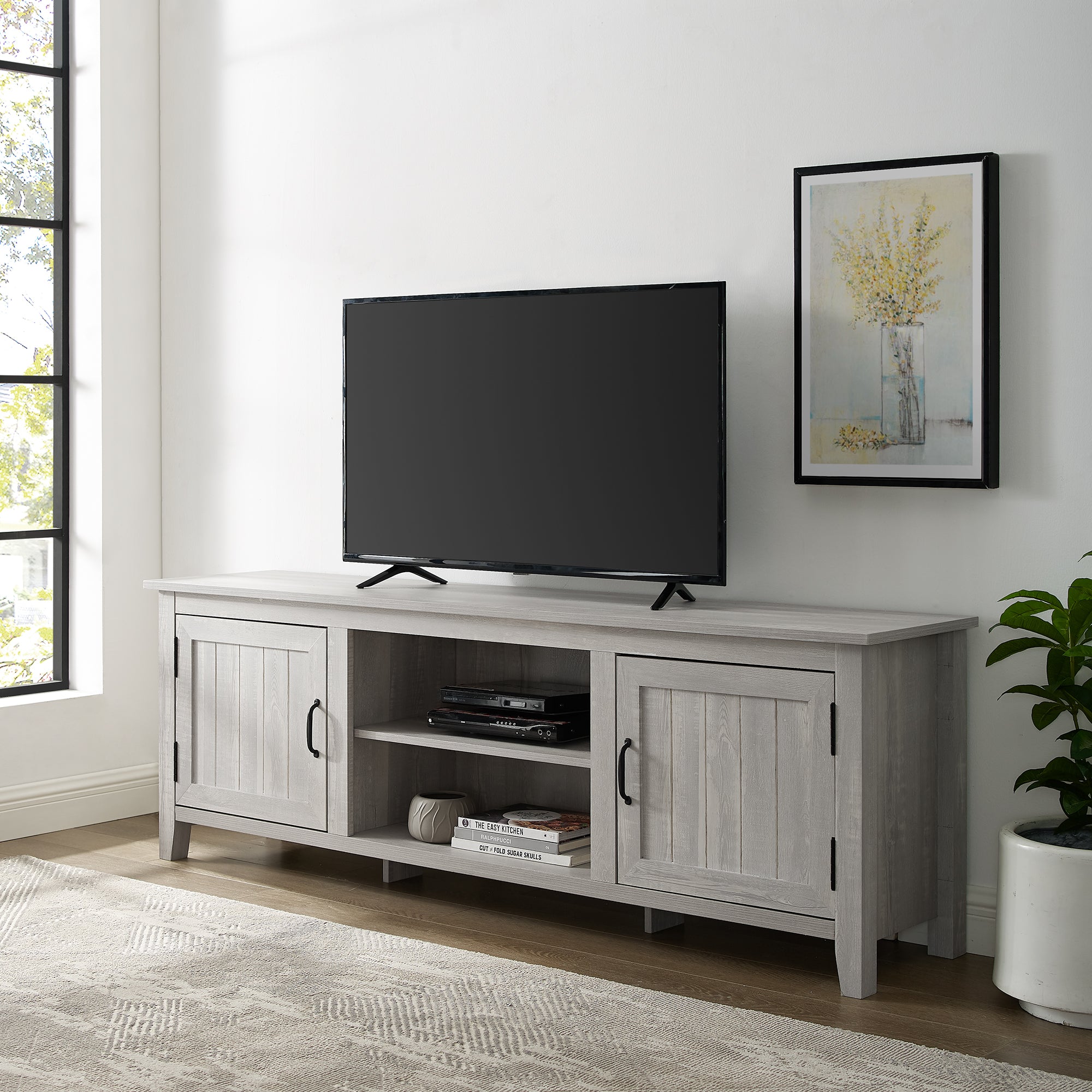 Modern Farmhouse 2-Door Grooved 70" TV Stand for 85"