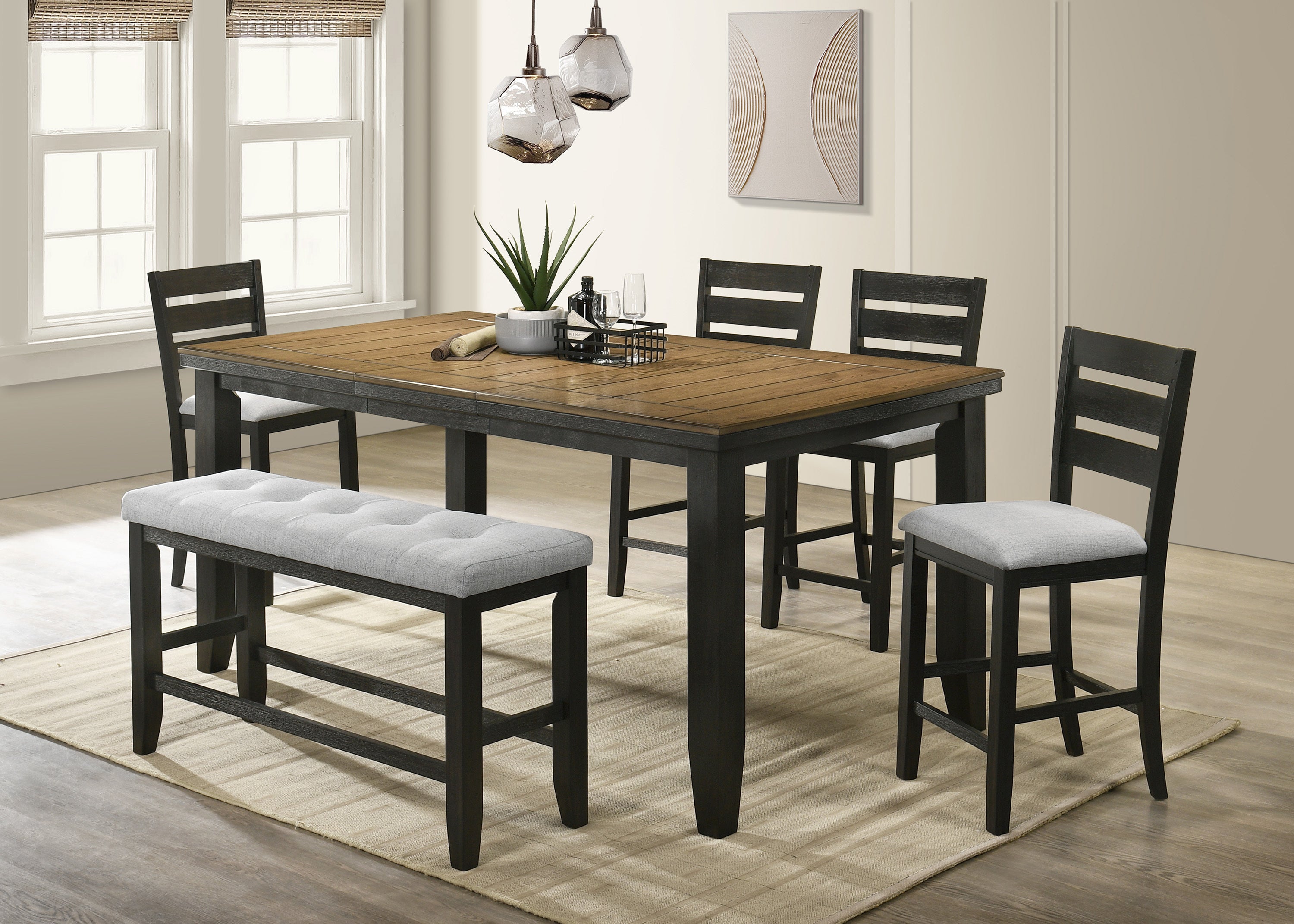 Contemporary 6pc Counter Height Dining Set 18" Extendable Leaf Table