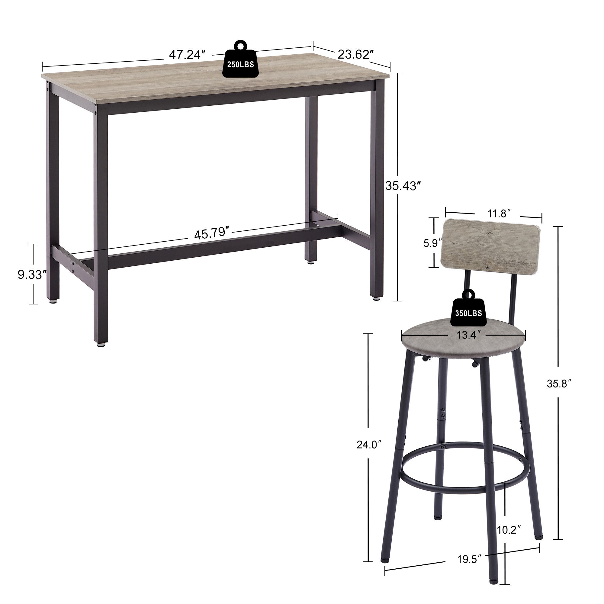 Bar Table Set with 4 Bar stools