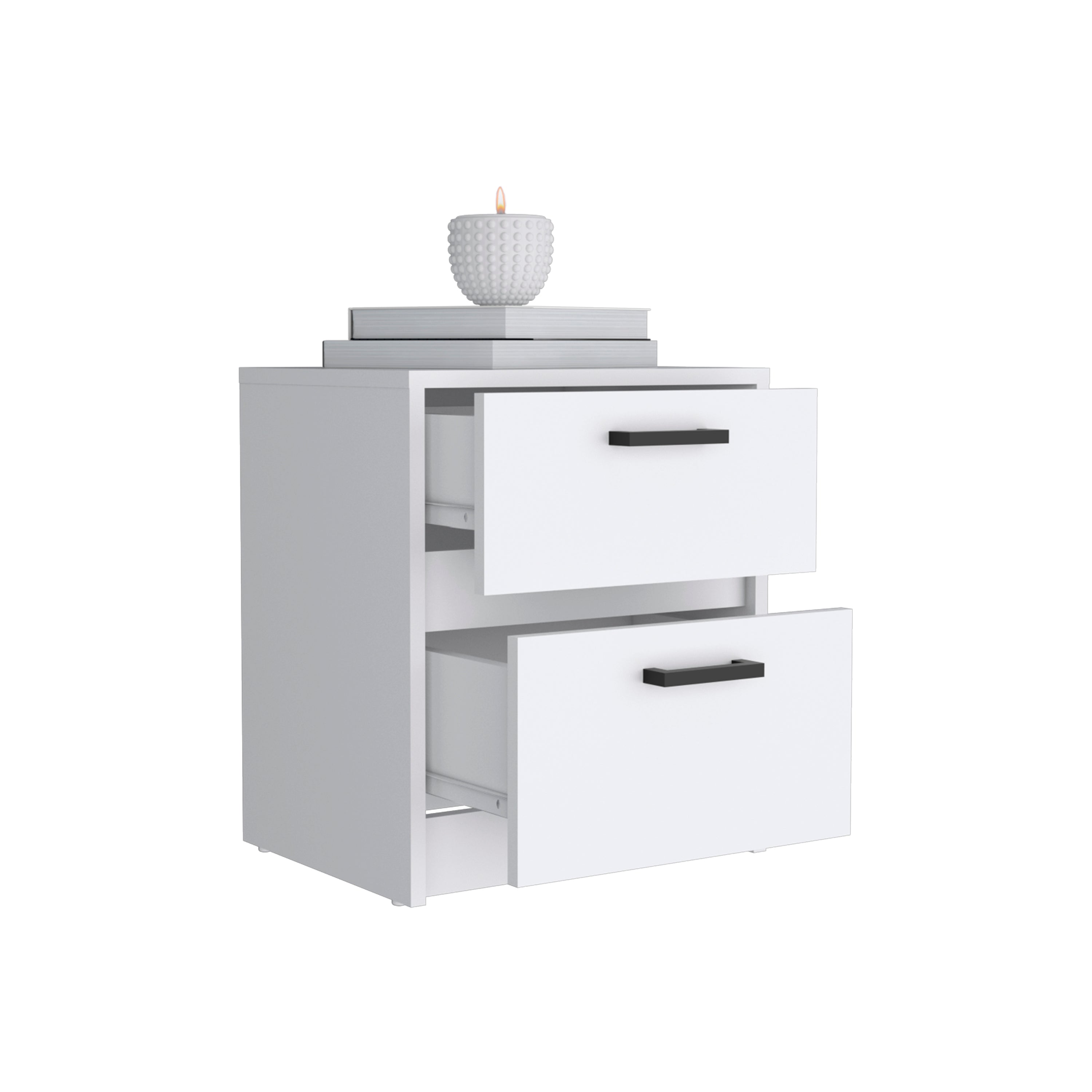 2 Drawers Nightstand , End Table, Side Table Metal Handles -White