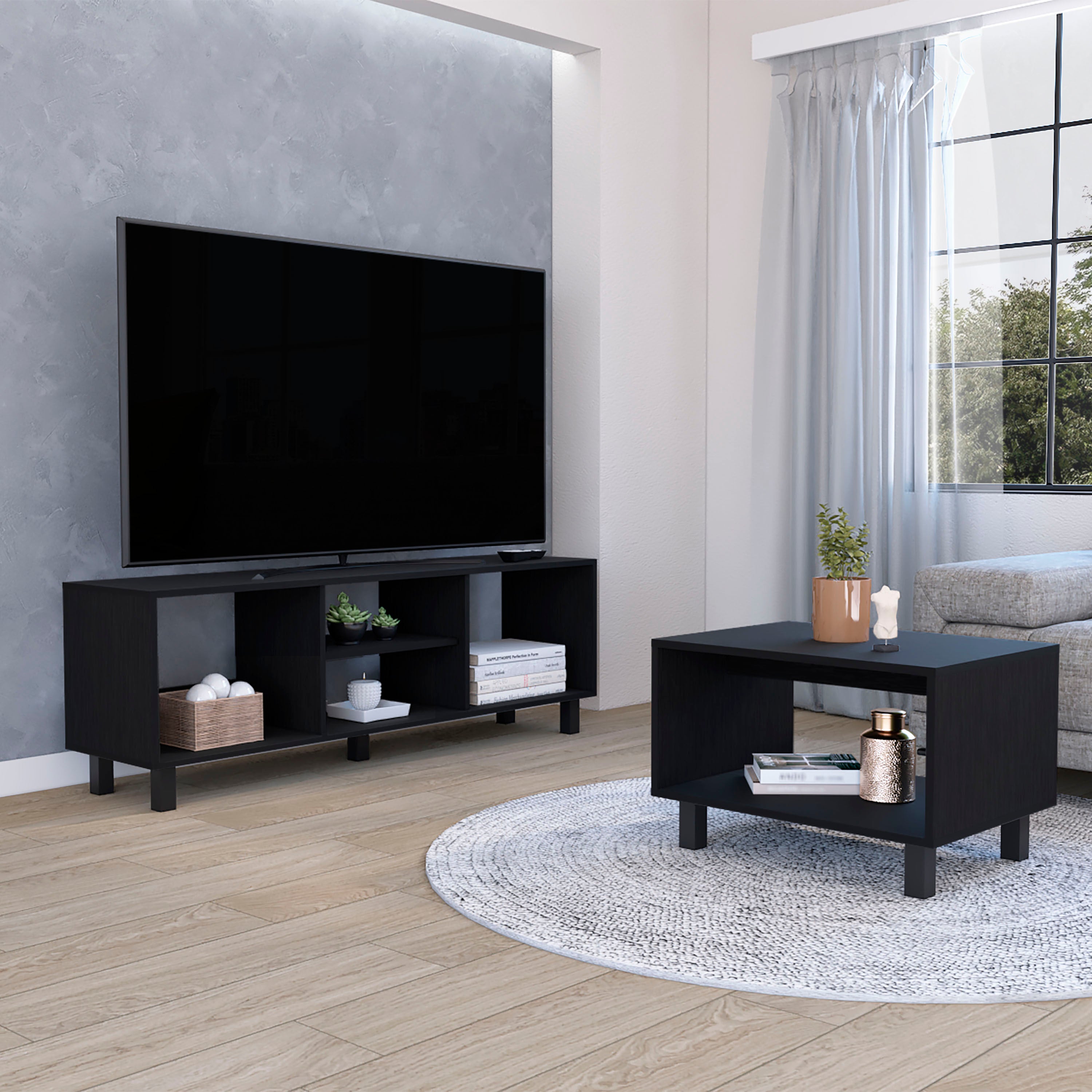 Living Room Duo Set with TV Stand And Coffee Table with Steel Accents
