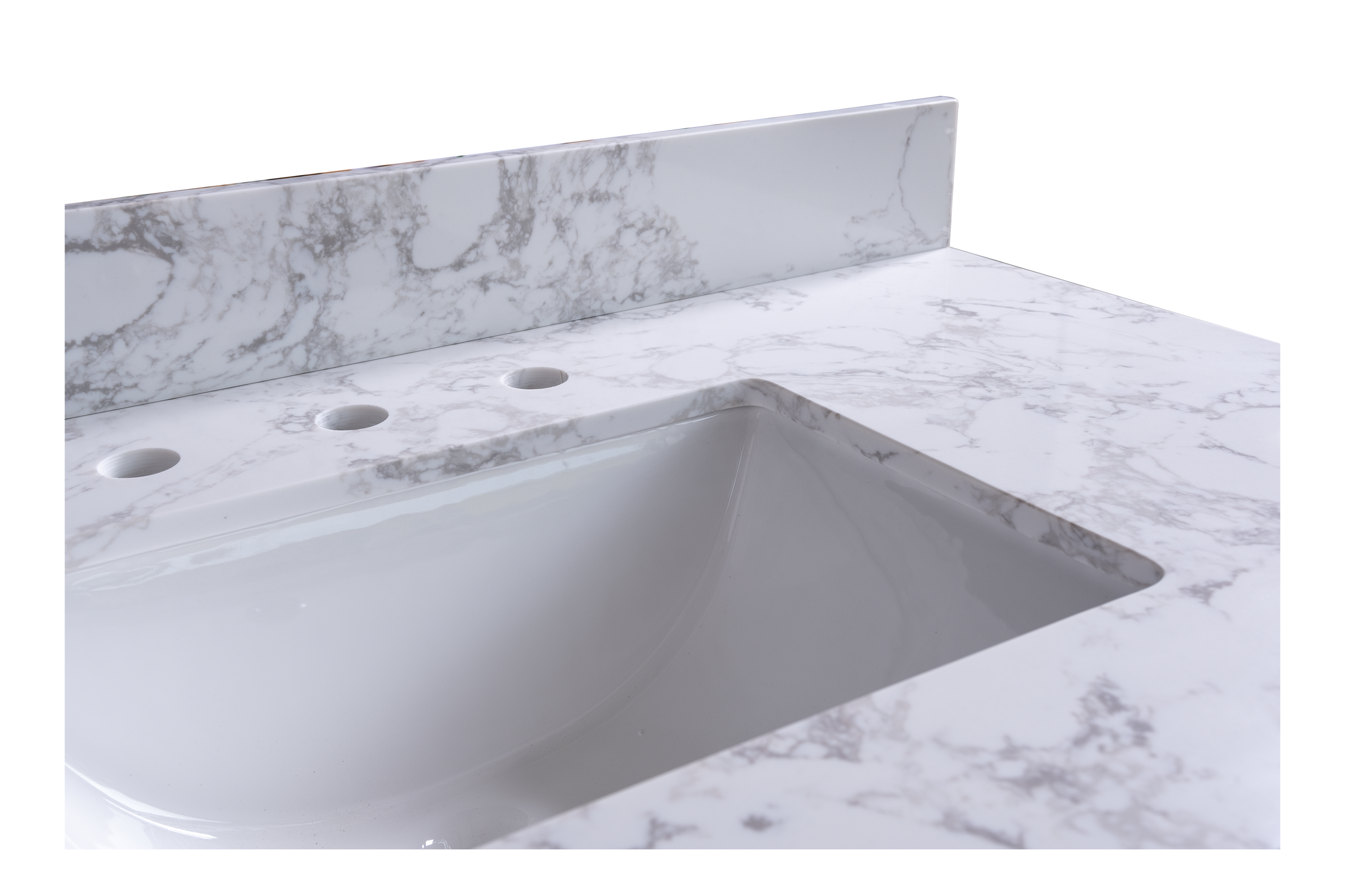 49" x 22" bathroom stone vanity top  engineered stone carrara white marble color with rectangle undermount ceramic sink and 3 faucet hole with back splash