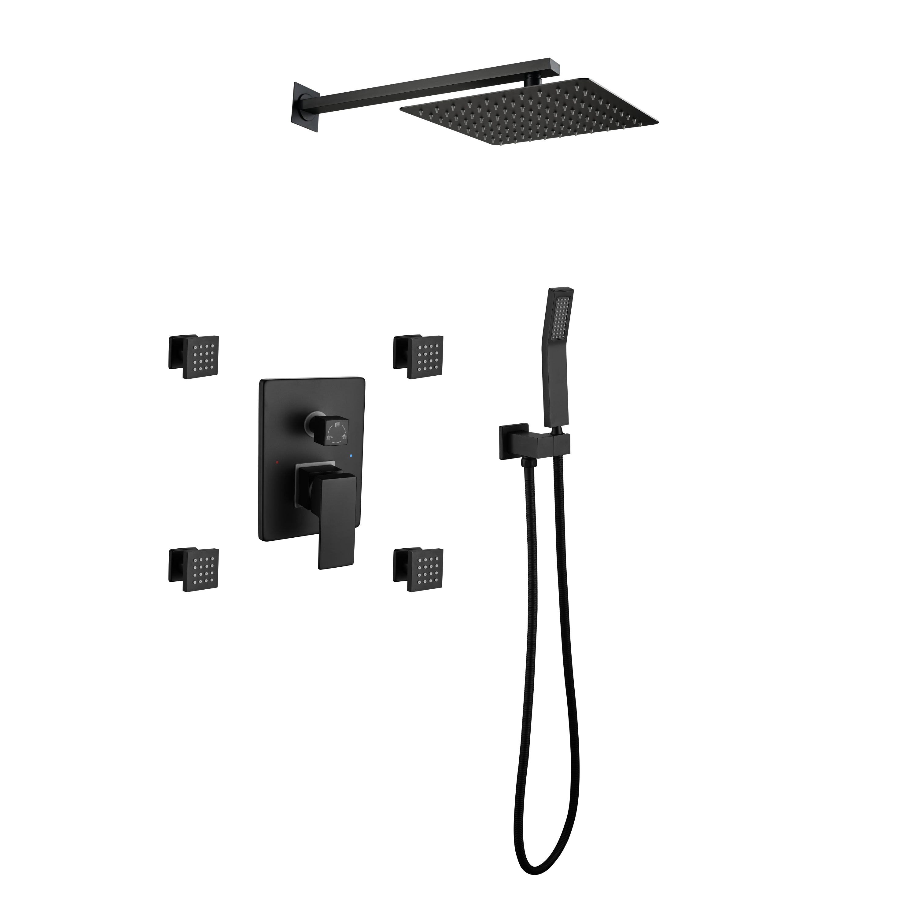 Shower System, 10-Inch Matte Black Full Body Shower System with Body Jets