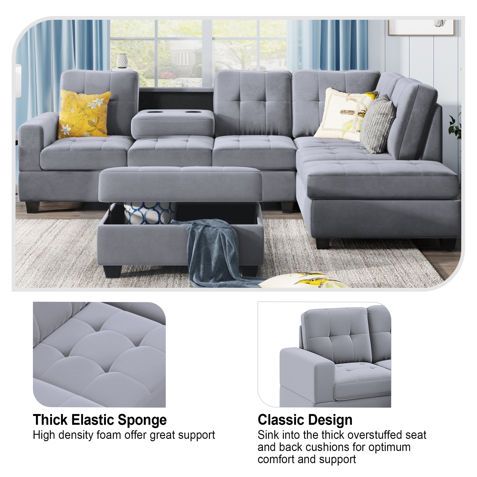 Sectional Sofa with Reversible Chaise Lounge