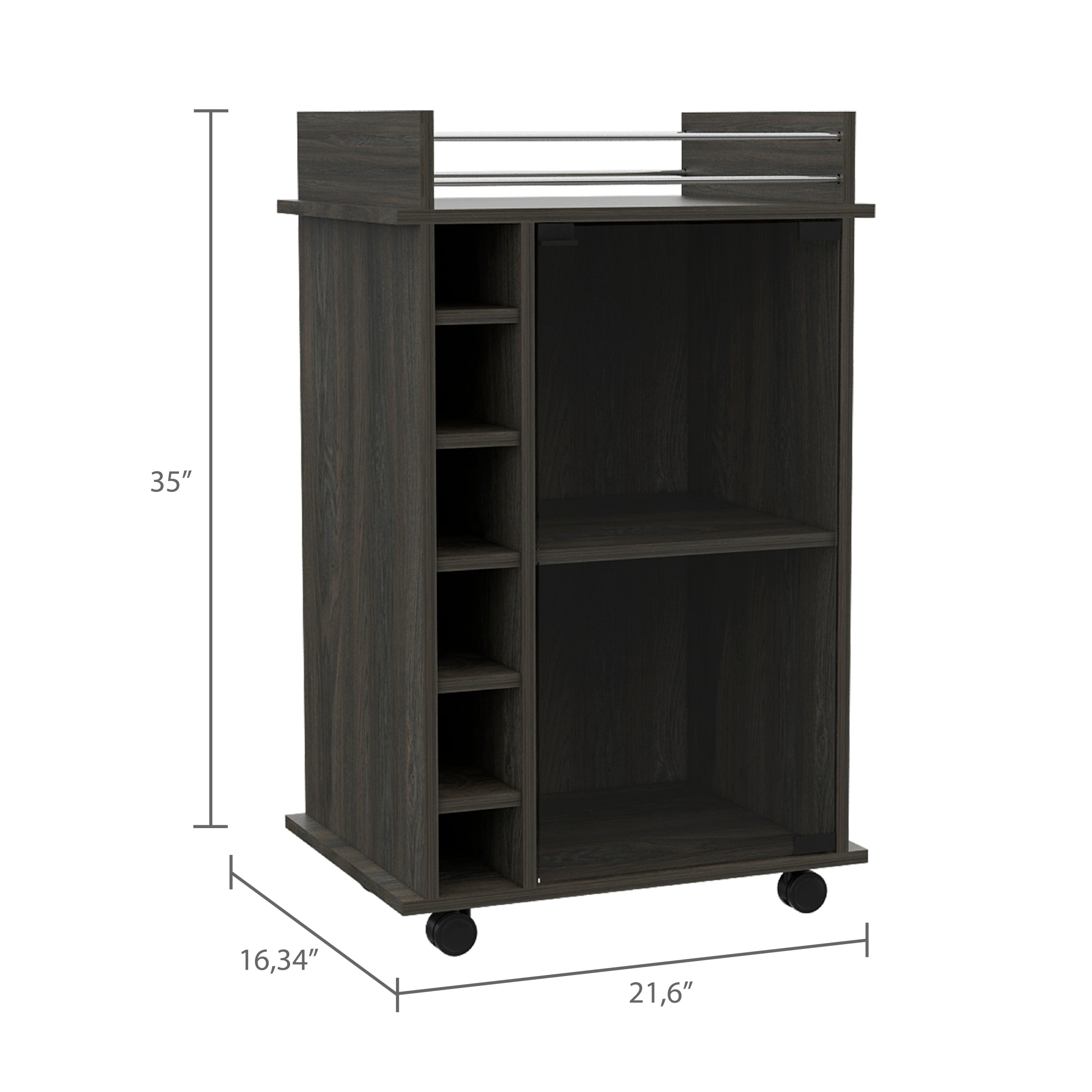 Vegas Bar Cart, Two Tier Cabinet With Glass Door