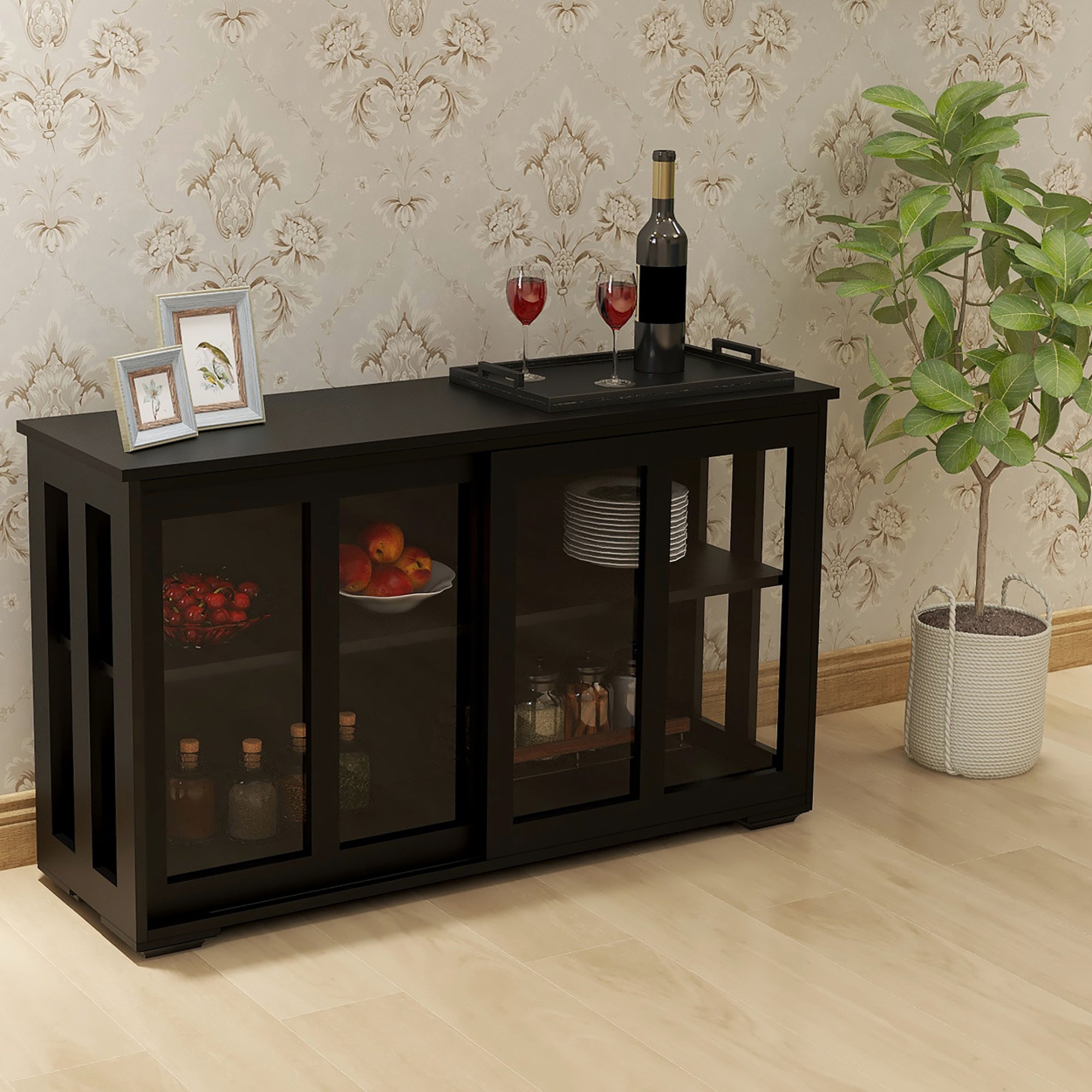 Kitchen Storage Stand Cupboard With Glass Door