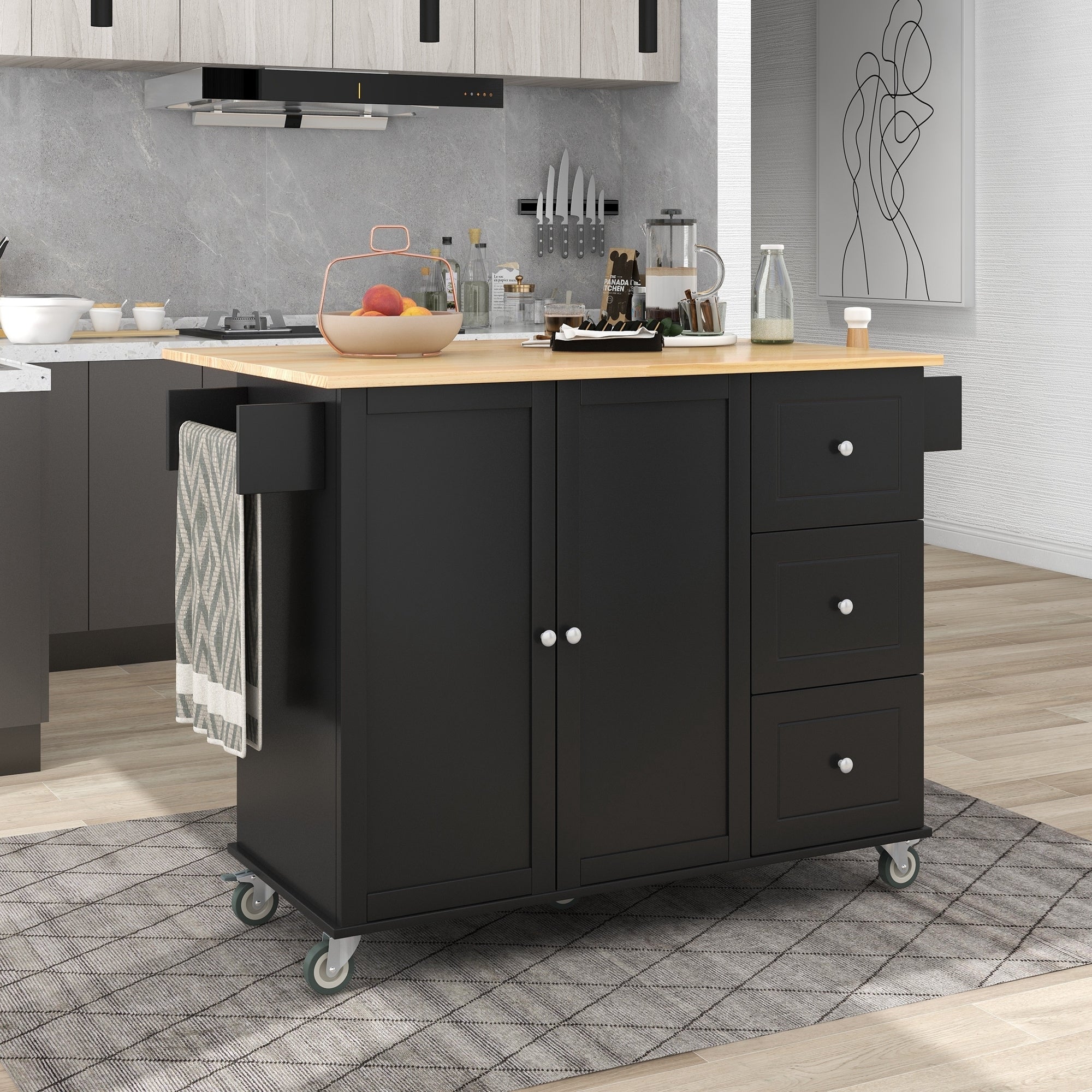 Rolling Mobile Kitchen Island with Solid Wood Top and Locking Wheels