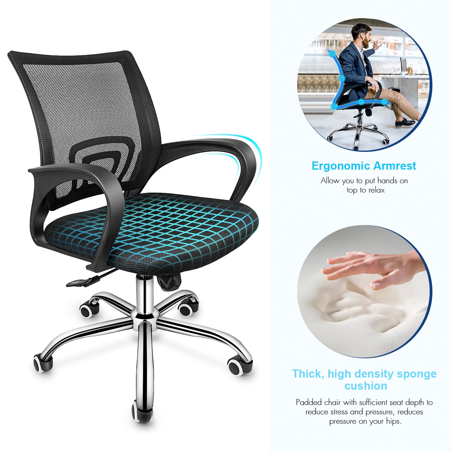 Simple Deluxe Task Office Chair Ergonomic Mesh Computer Chair with Wheels and Arms and Lumbar Support