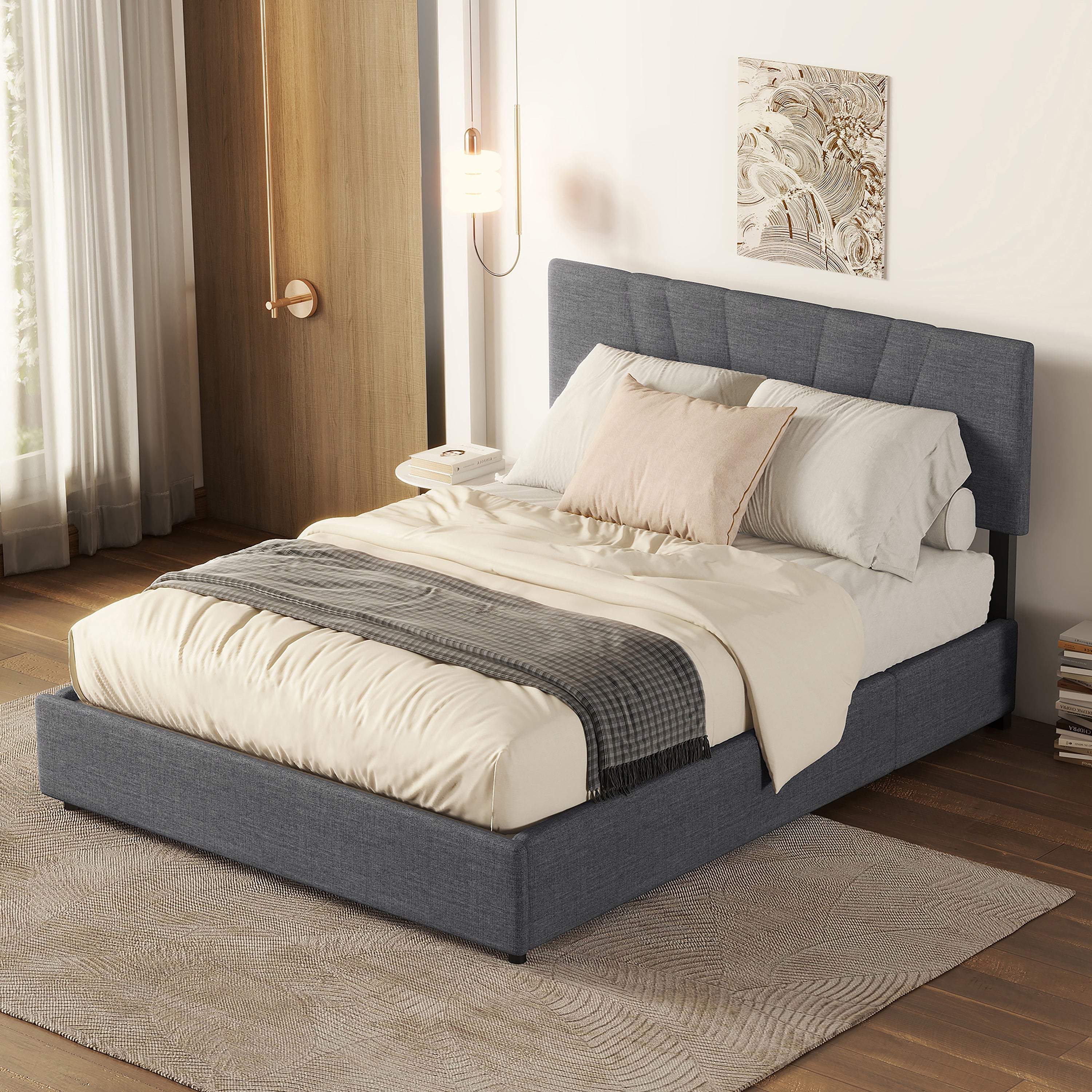 Full Upholstered Platform Bed with Lifting Storage