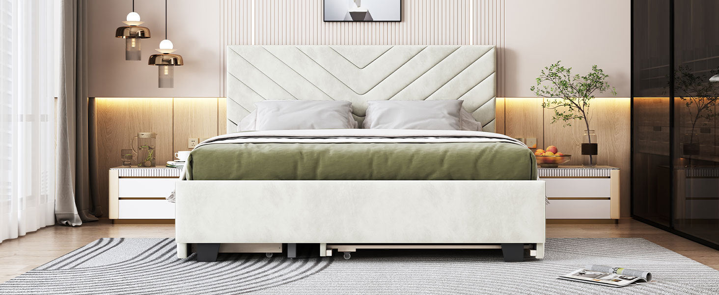 Queen Size Upholstered Platform Bed with Twill Headboard