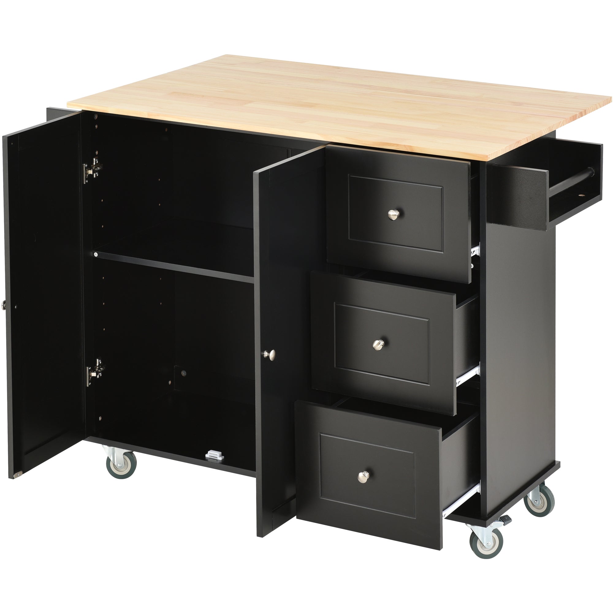 Rolling Mobile Kitchen Island with Solid Wood Top and Locking Wheels